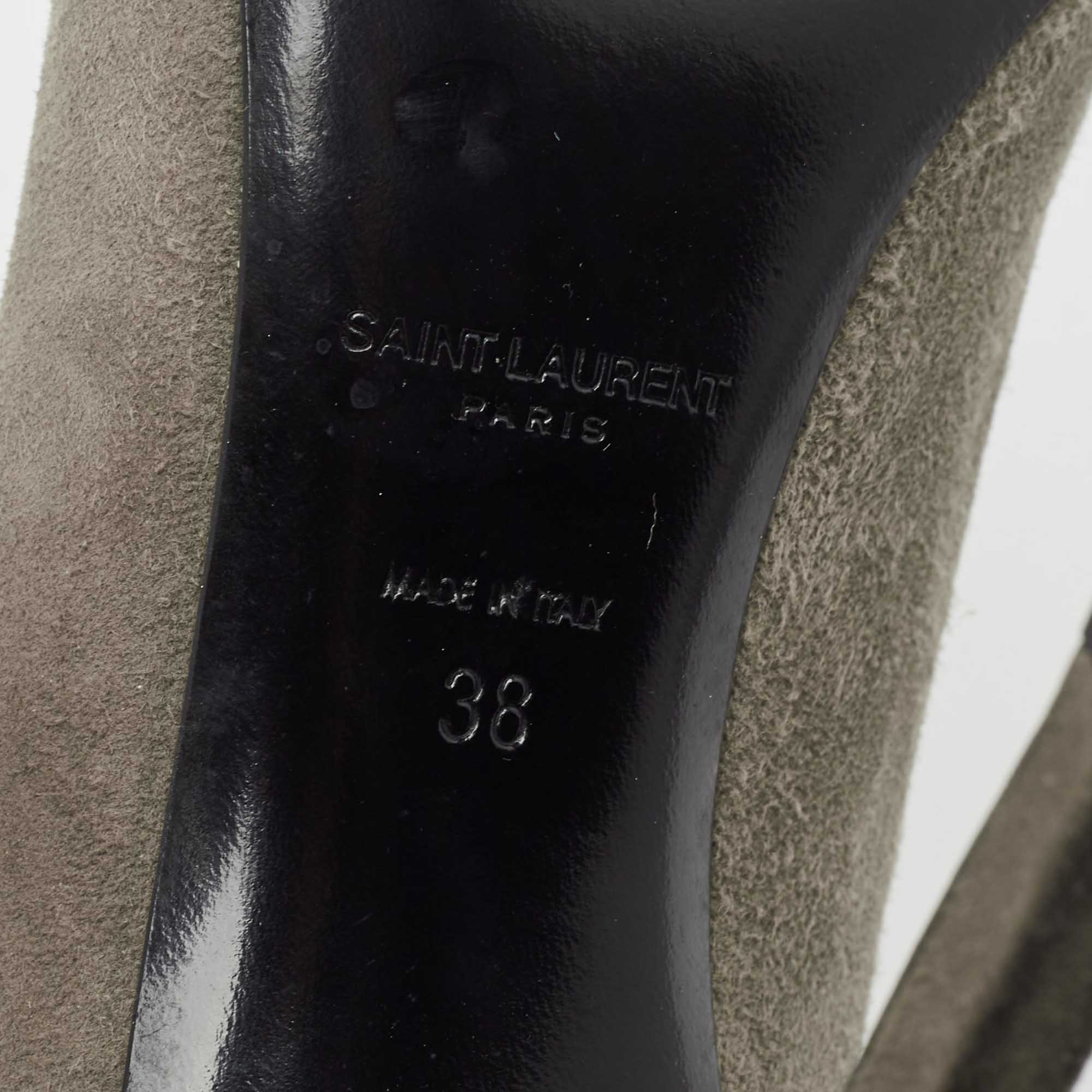 Saint Laurent Grey Suede Anja Pointed Toe Pumps Size 38