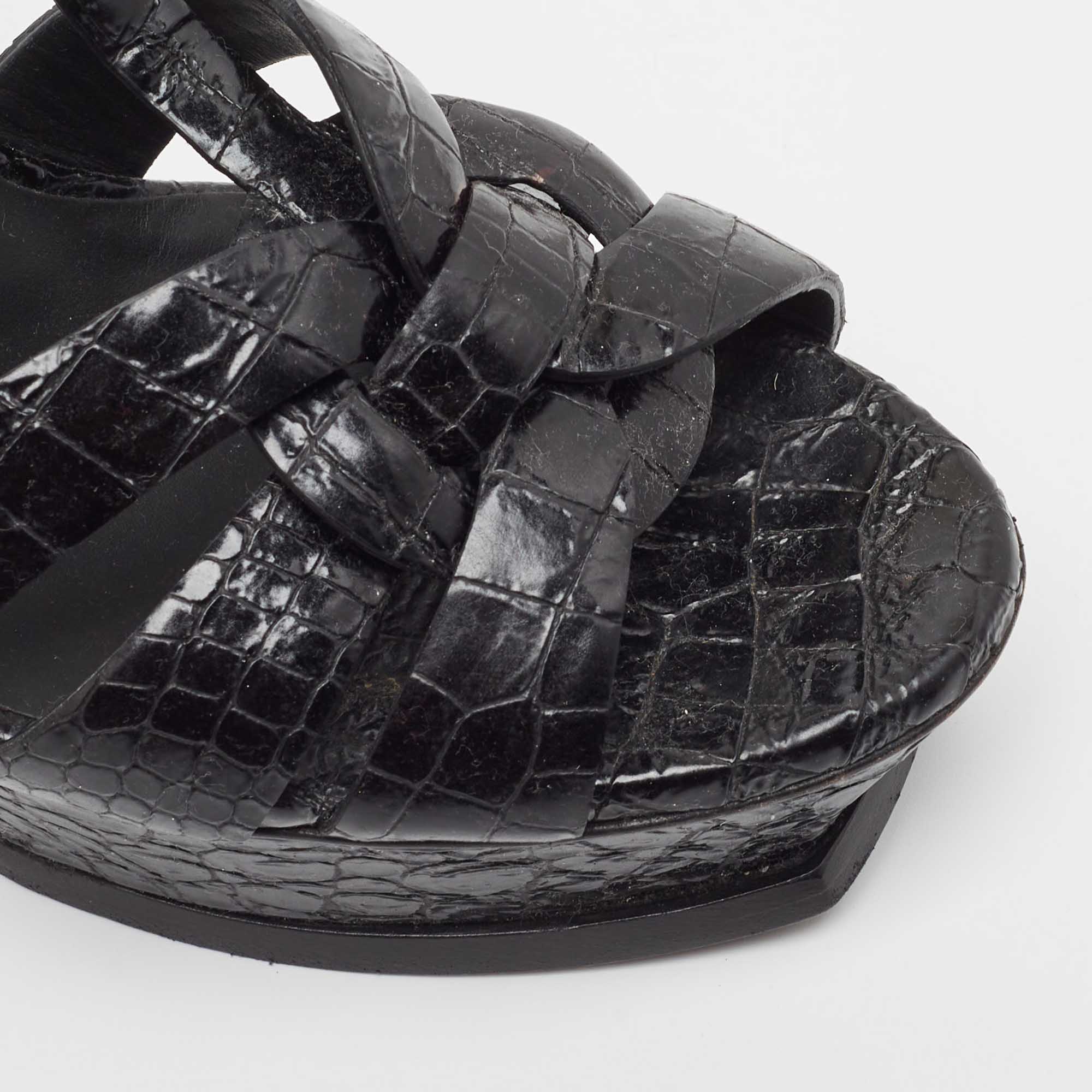 Saint Laurent Black Python Embossed Leather Tribute Sandals Size 40