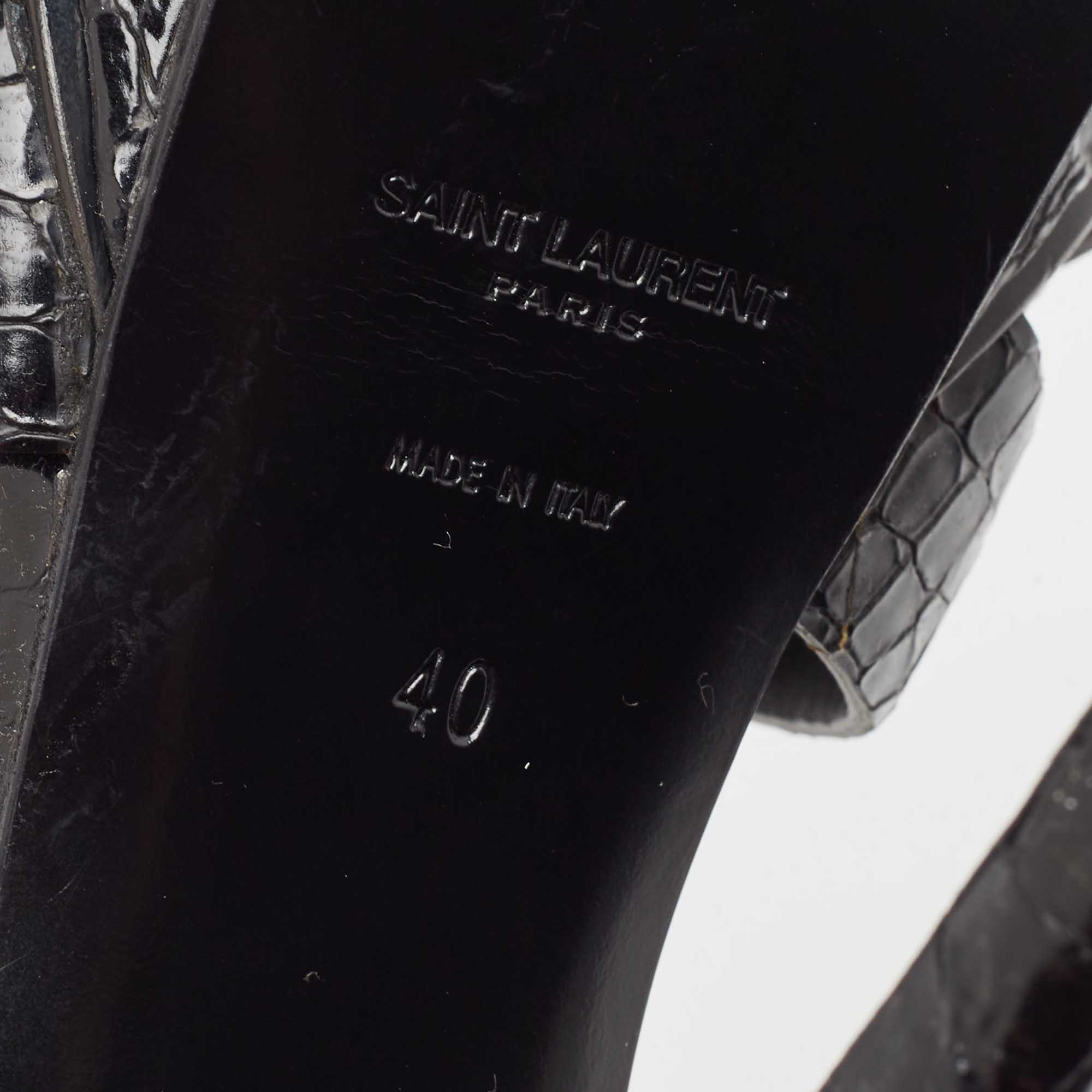 Saint Laurent Black Python Embossed Leather Tribute Sandals Size 40