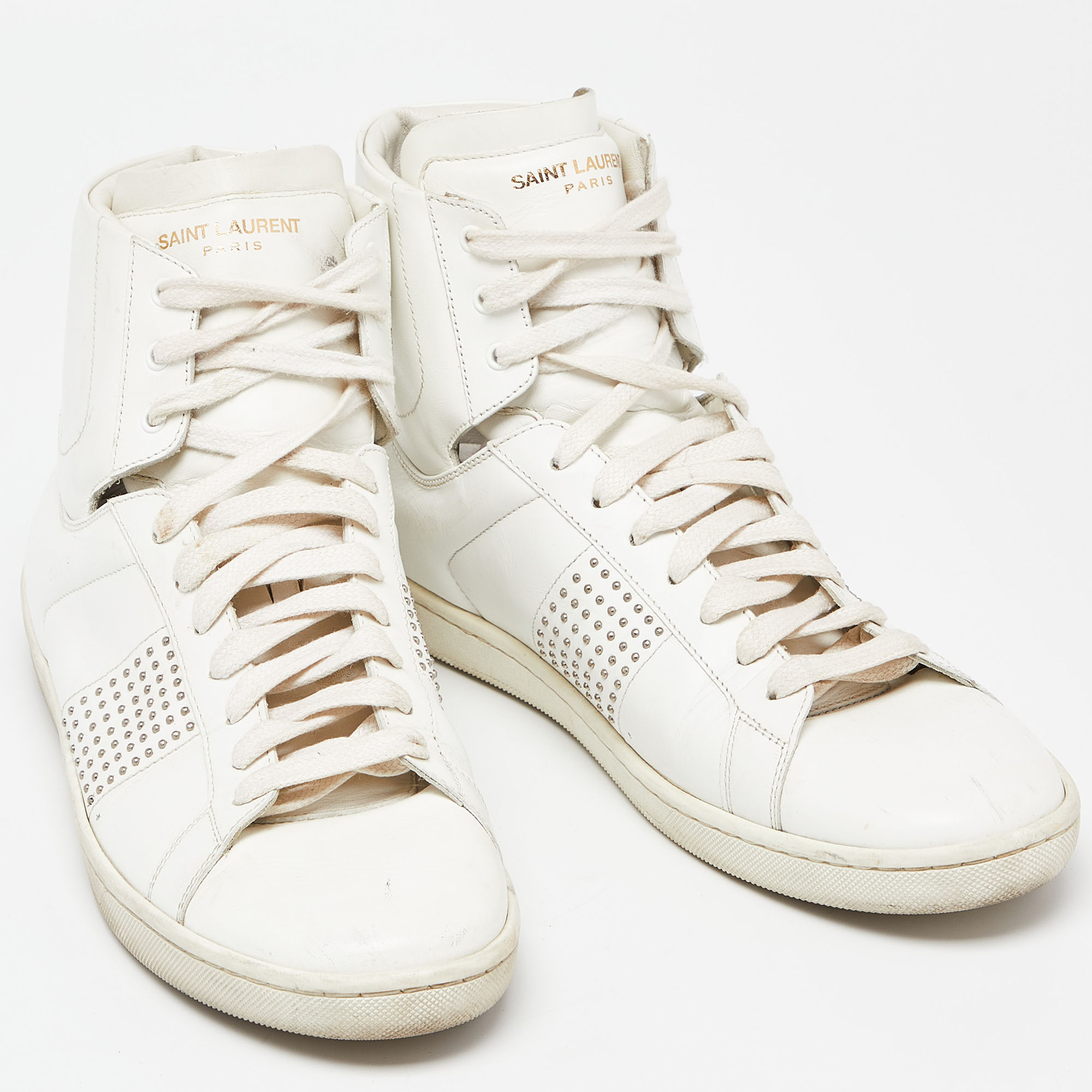 Saint Laurent White Leather Wolly High Top Sneakers Size 40