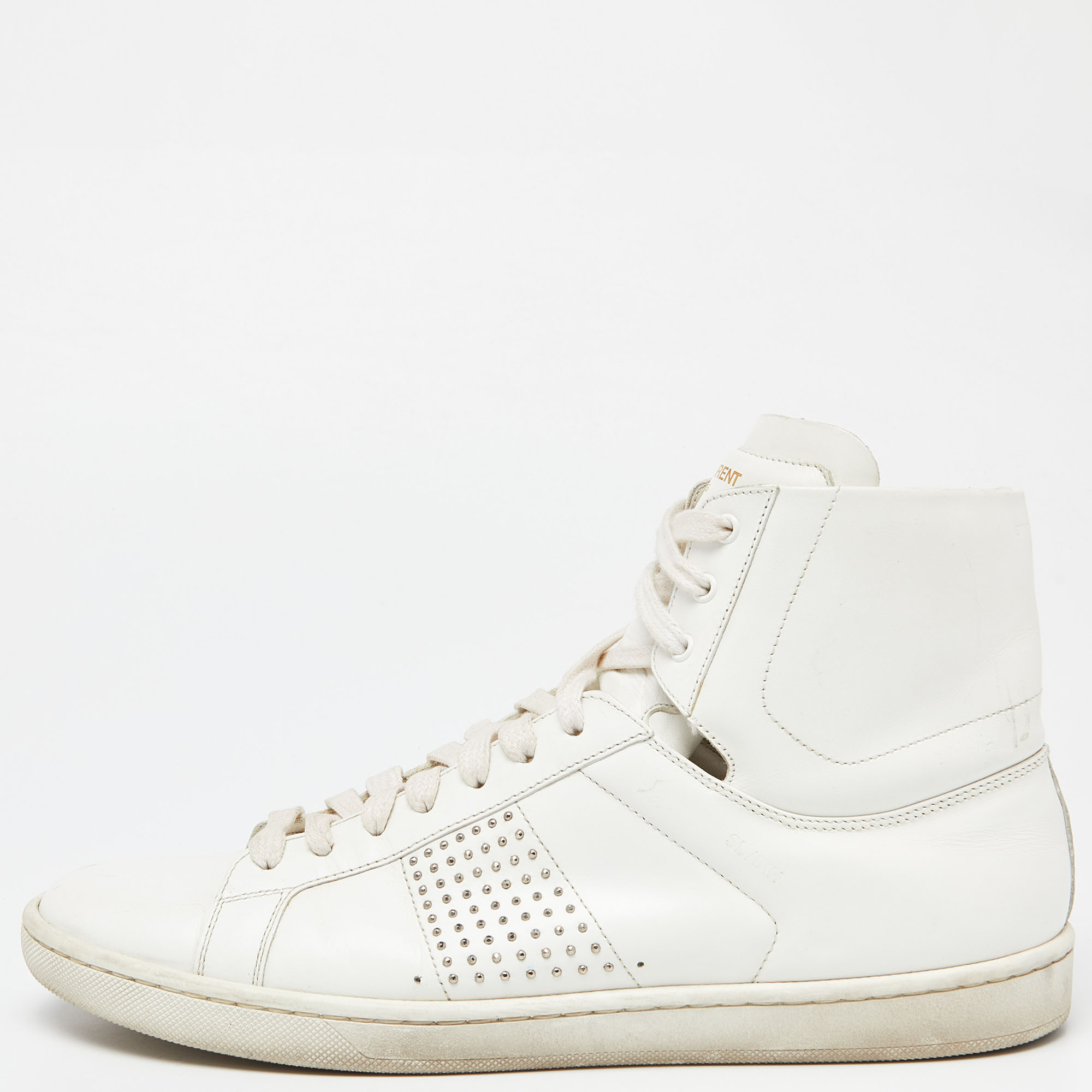 Saint Laurent White Leather Wolly High Top Sneakers Size 40