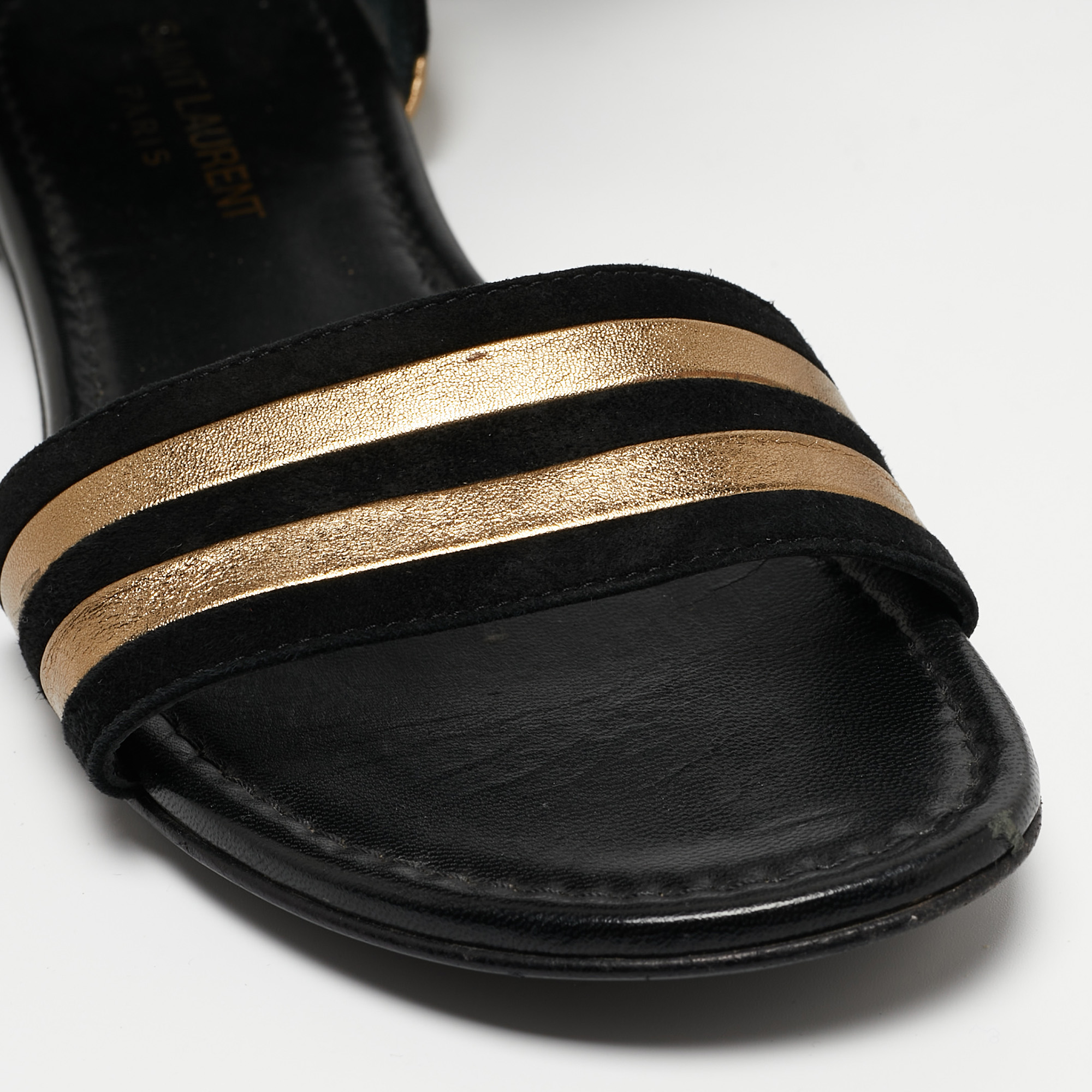 Saint Laurent Black  Suede Ankle Strap Sandals Size 36.5