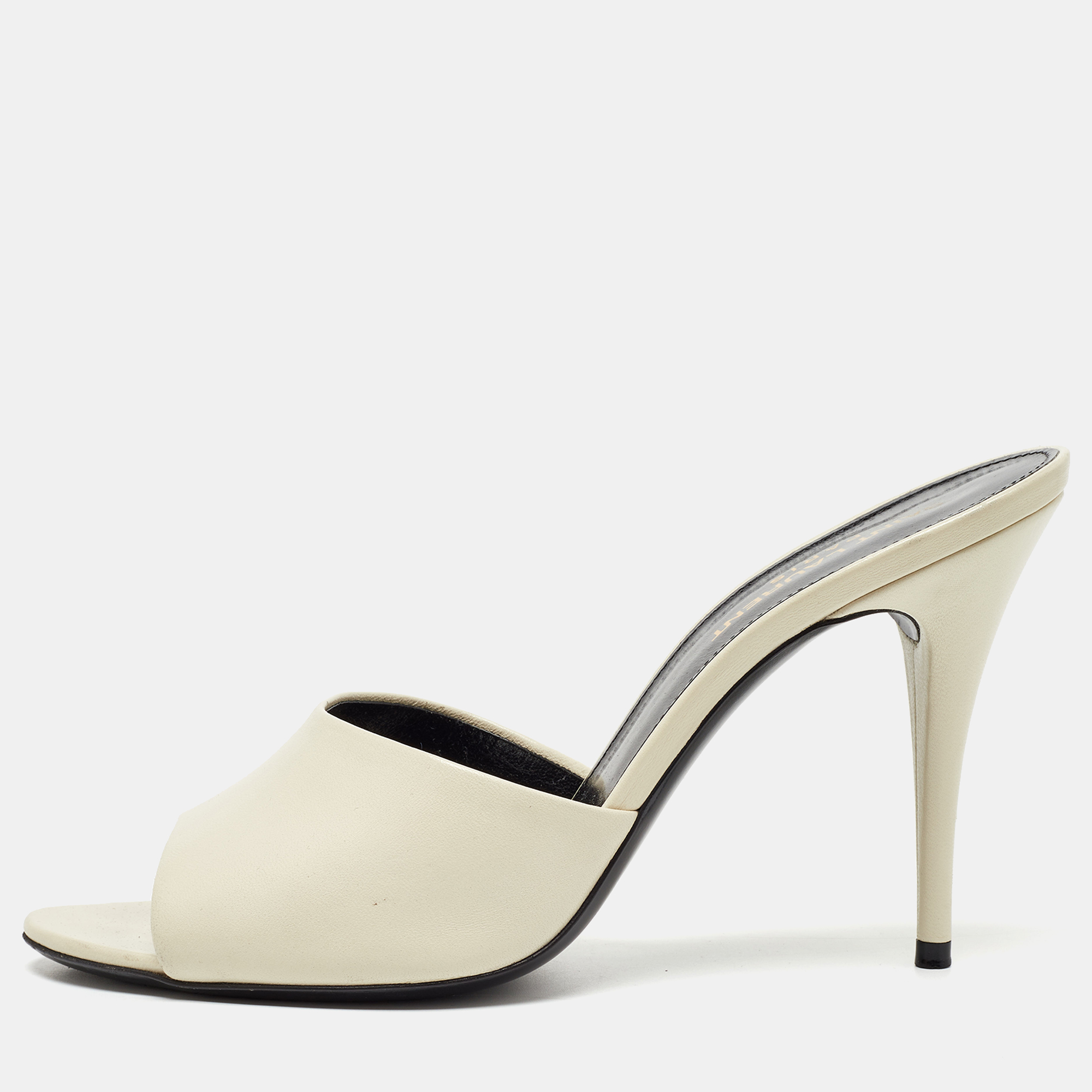 

Saint Laurent Off White Leather Slide Sandals Size