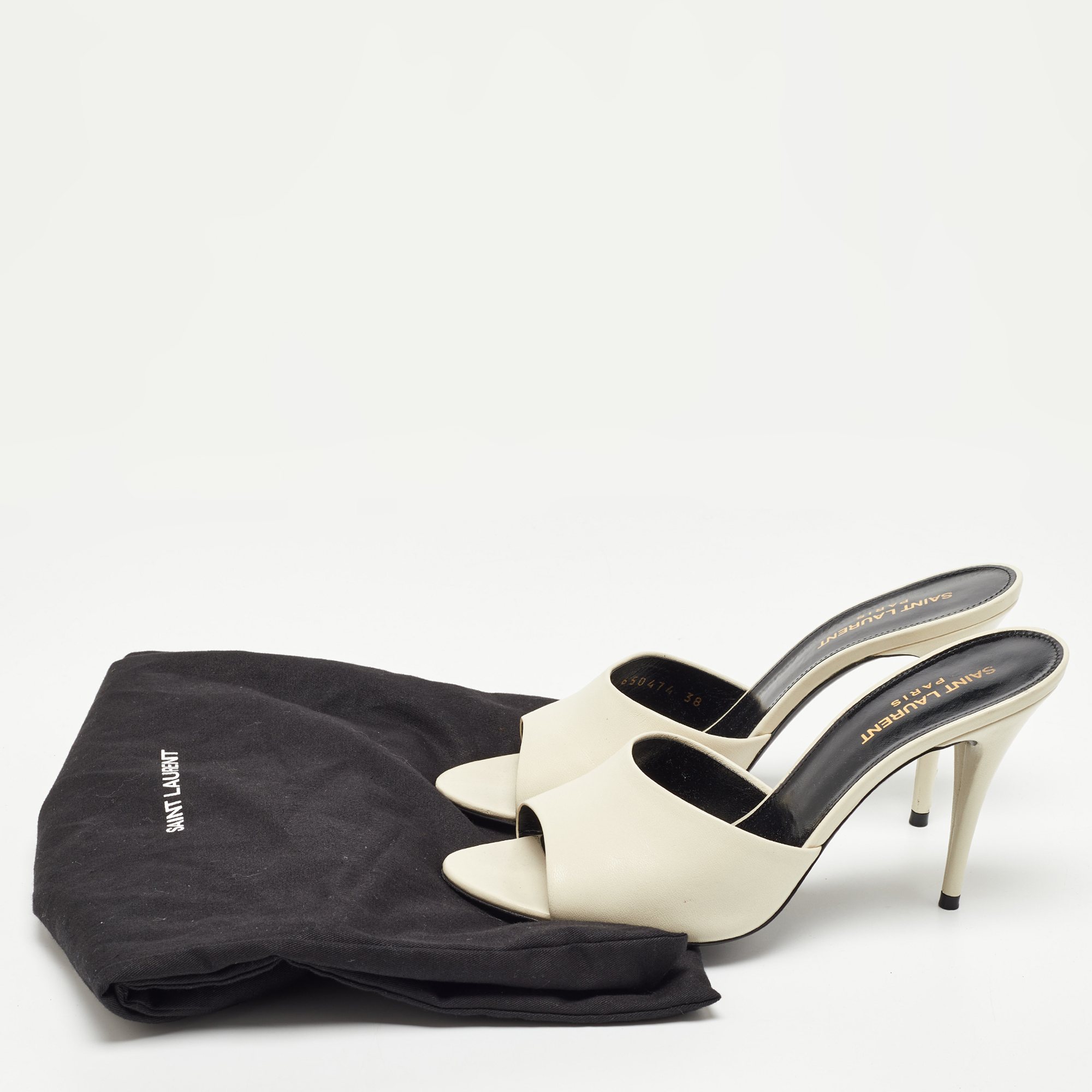 Saint Laurent Off White Leather Slide Sandals Size 38