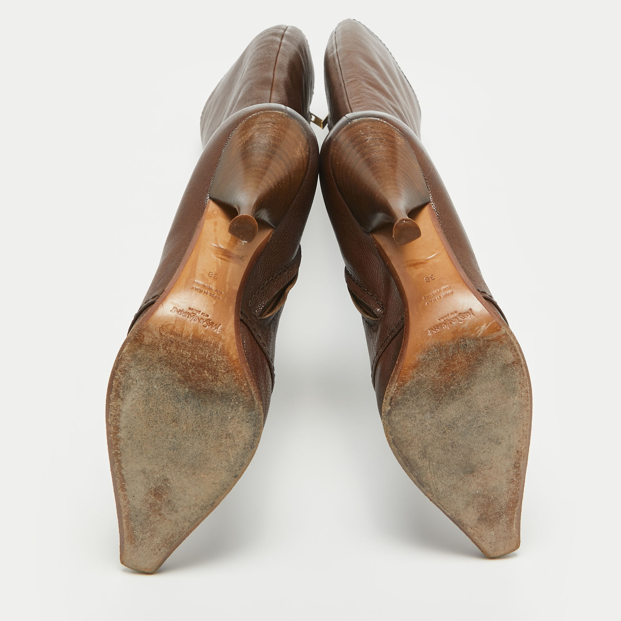 Saint Laurent  Brown Leather Knee Length Boots Size 38
