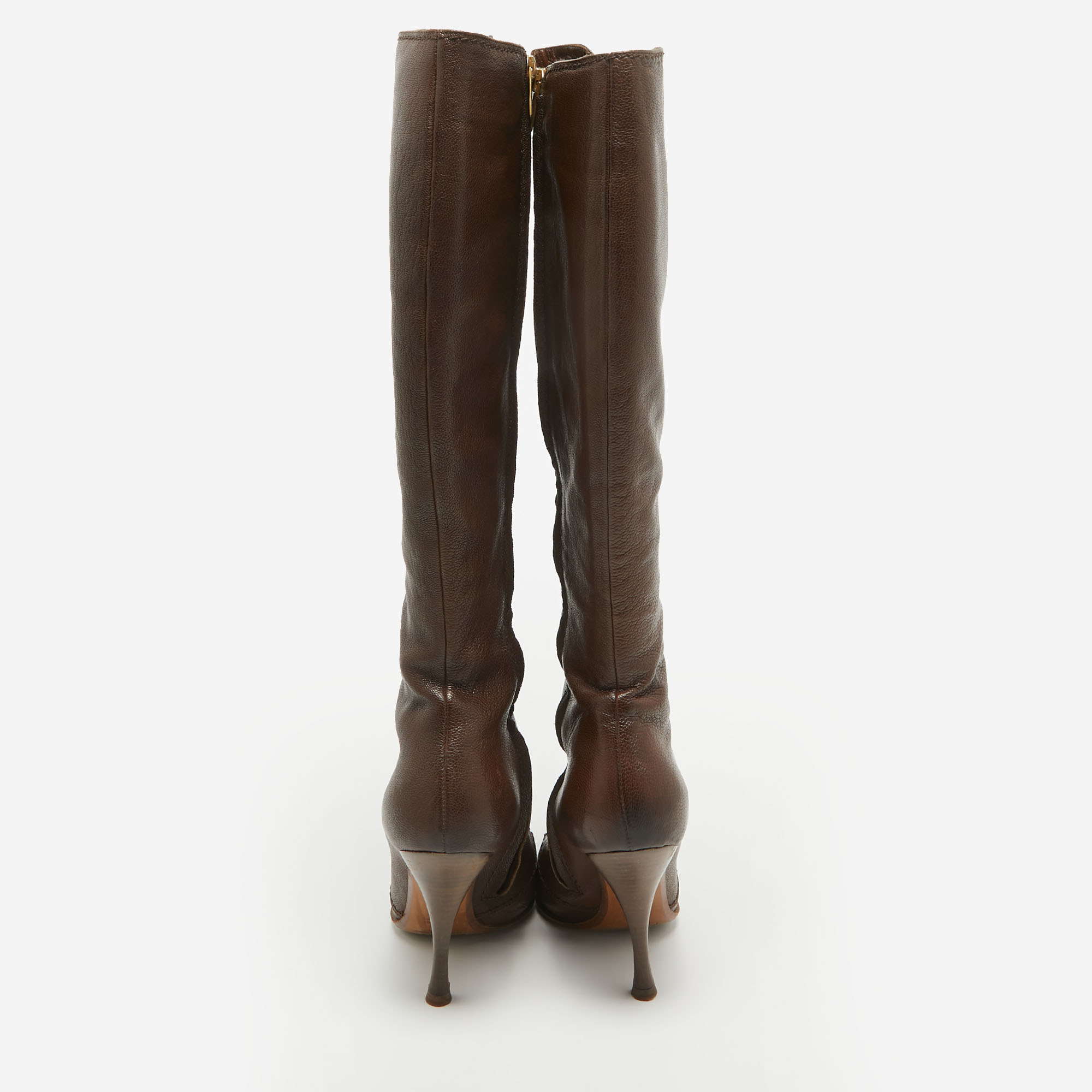 Saint Laurent  Brown Leather Knee Length Boots Size 38