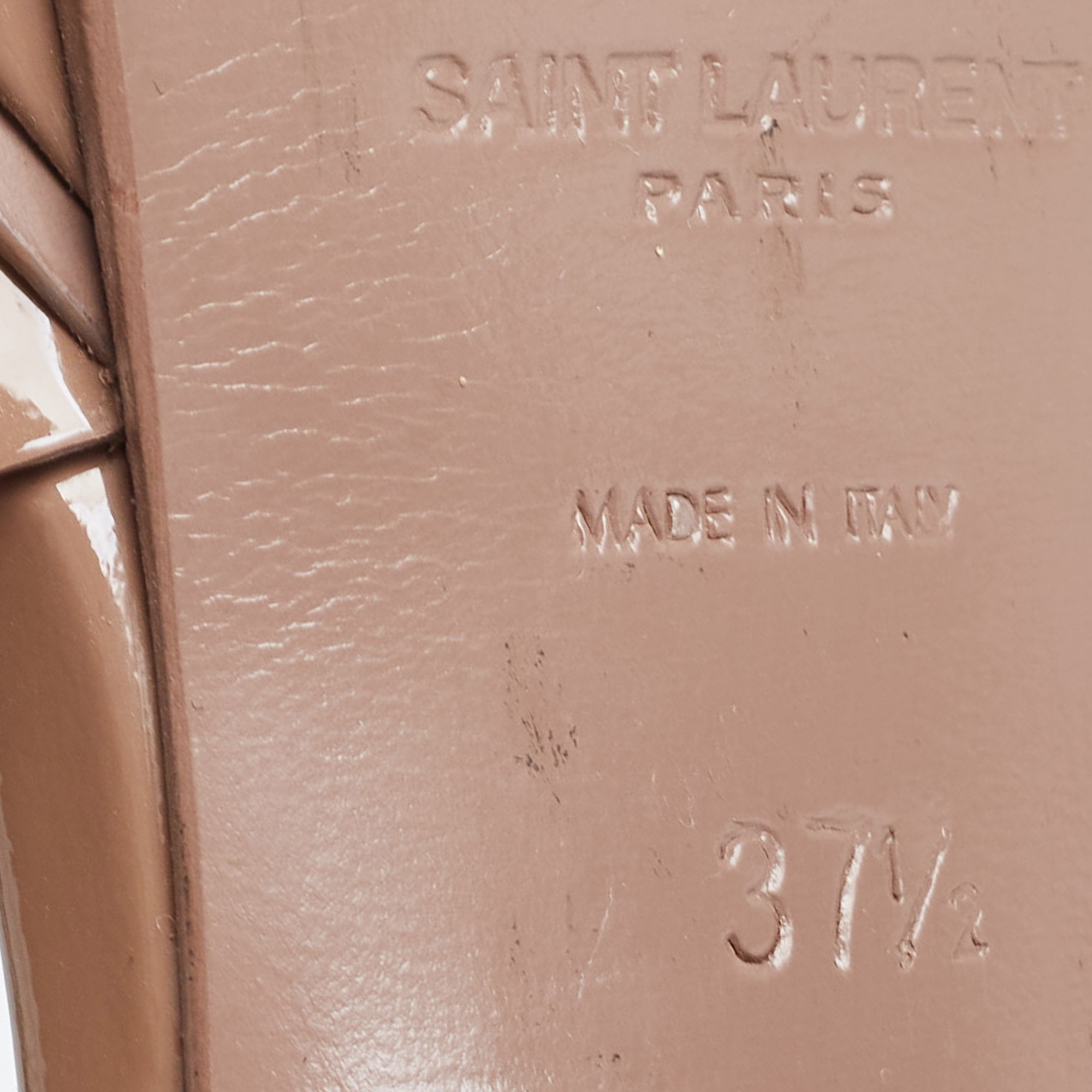 Saint Laurent Light Brown Patent Leather Tribute Sandals Size 37.5