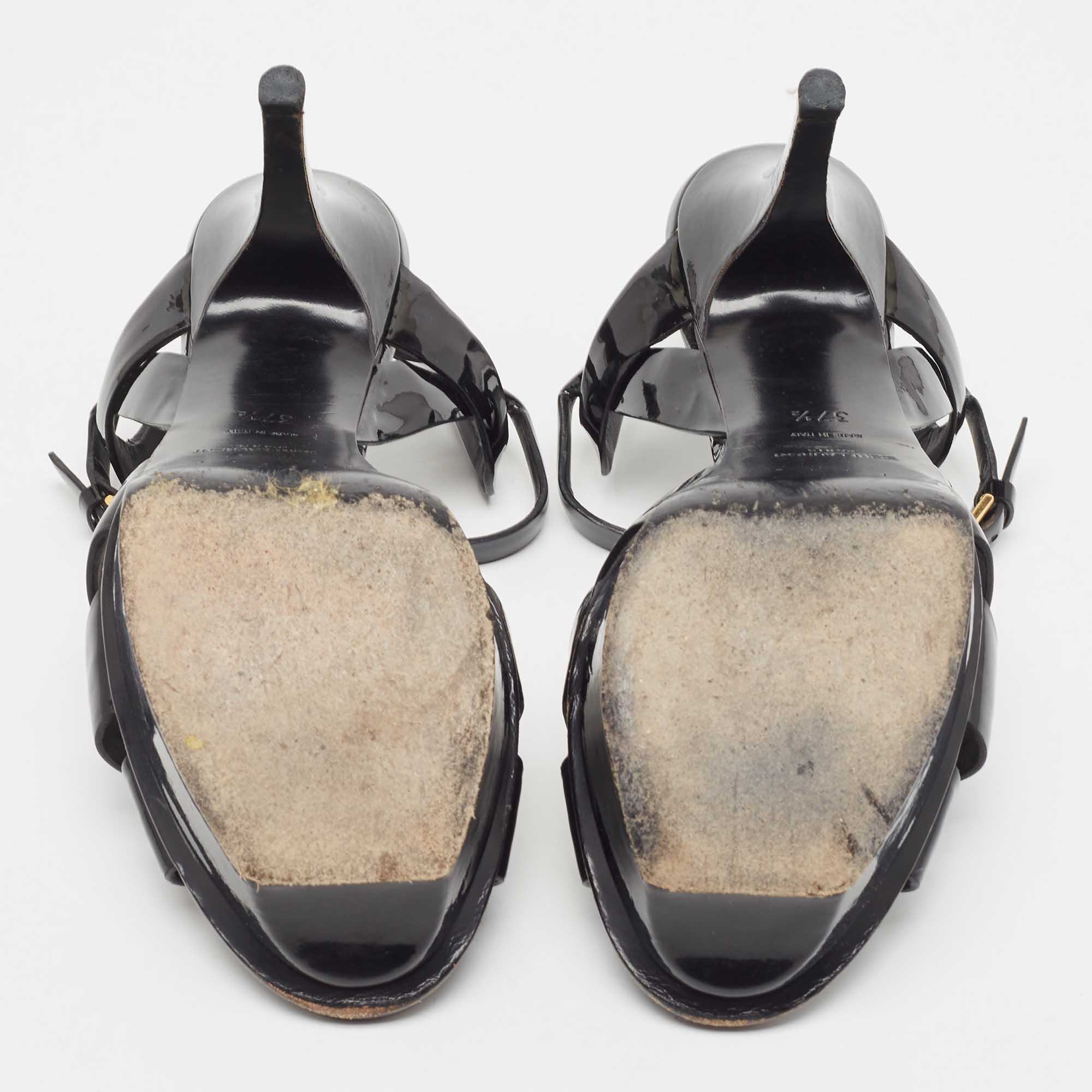 Saint Laurent Black Patent Leather Tribute Sandals Size 37.5