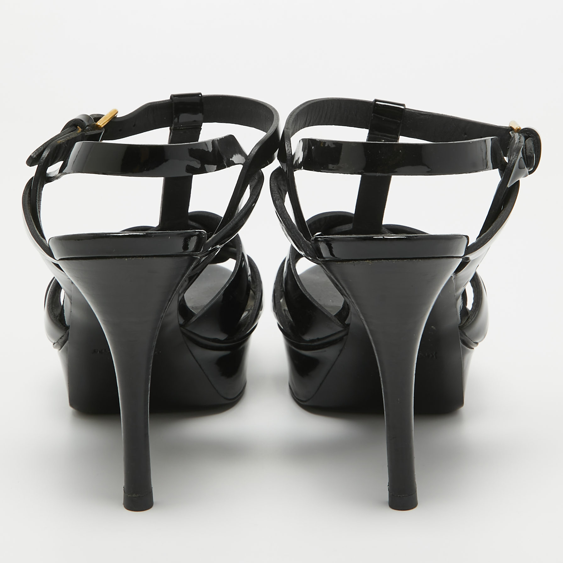 Saint Laurent Black Patent Leather Tribute Sandals Size 36