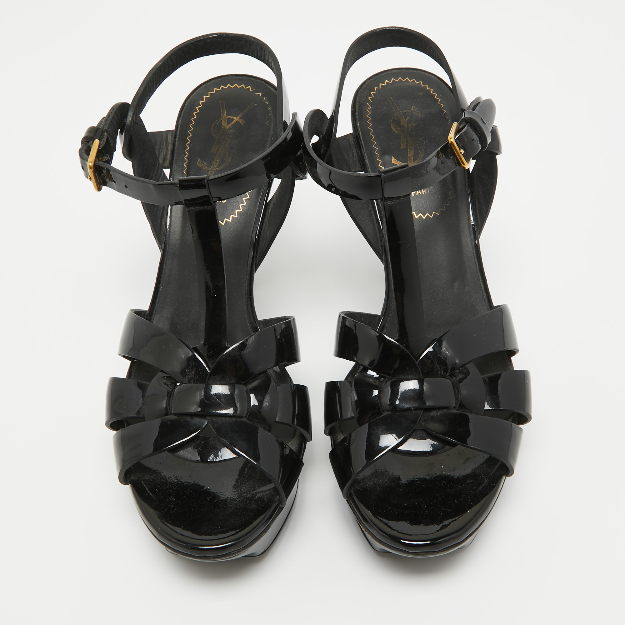 Saint Laurent Black Patent Leather Tribute Sandals Size 36