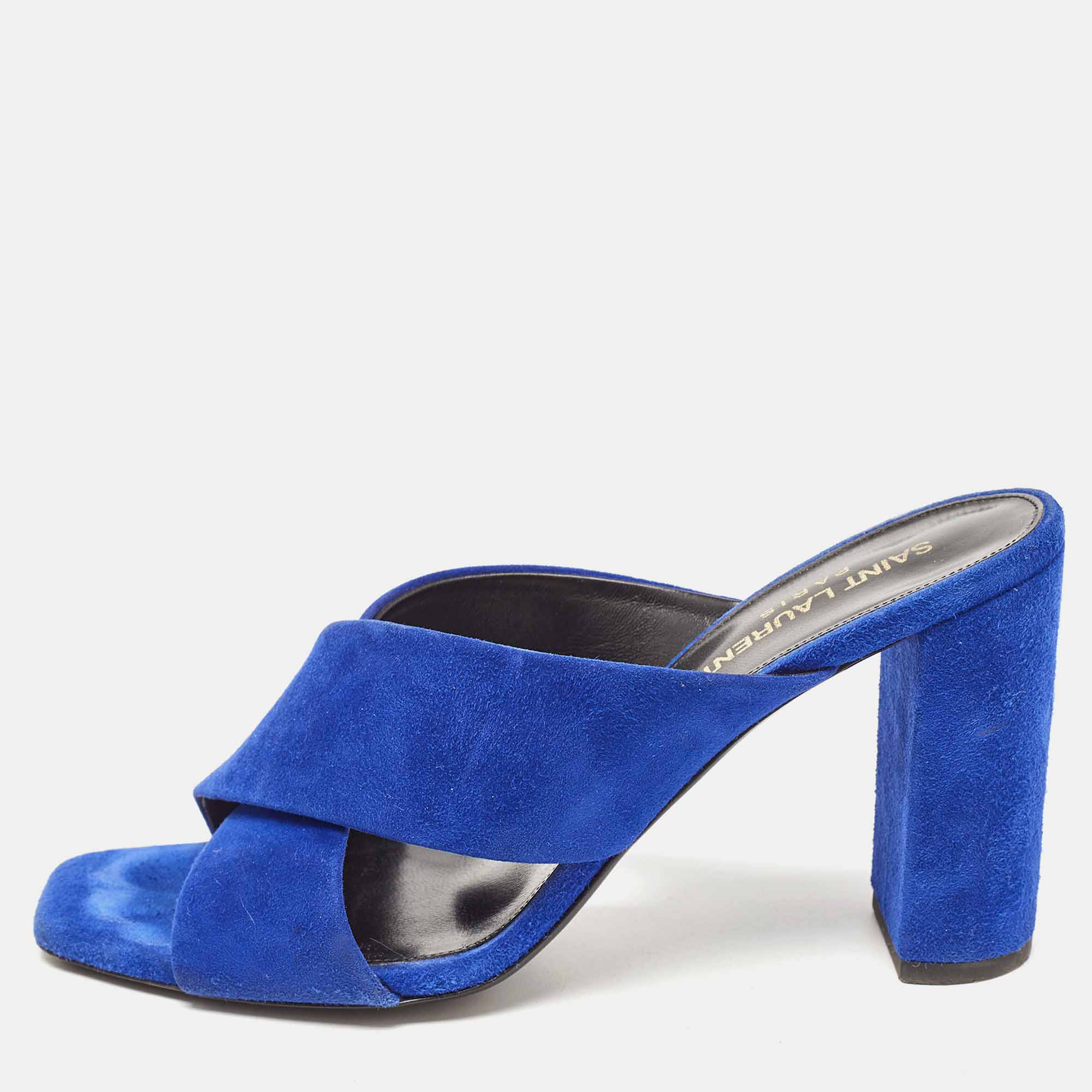 Saint Laurent Blue  Suede Loulou Slide Sandals Size 38
