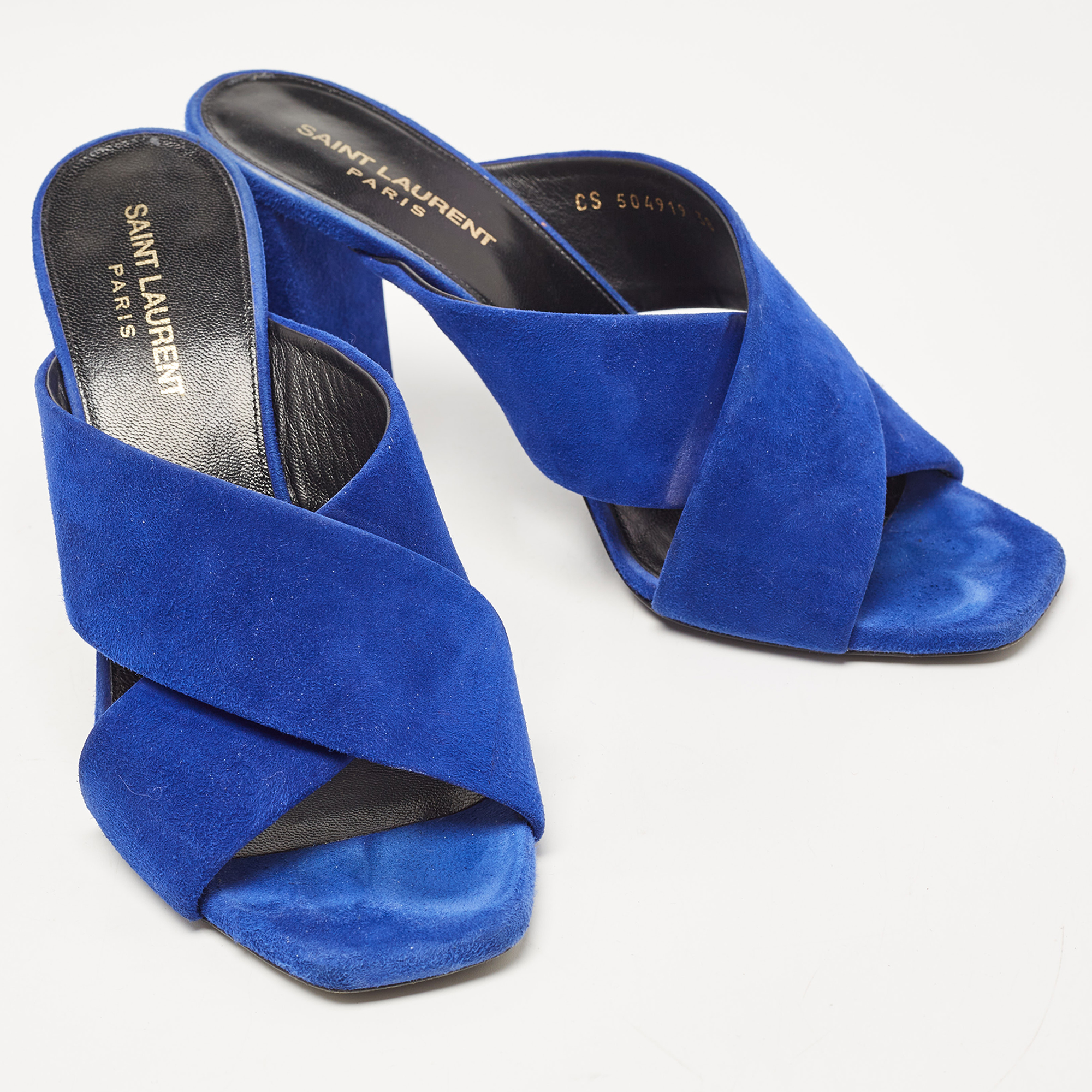 Saint Laurent Blue  Suede Loulou Slide Sandals Size 38