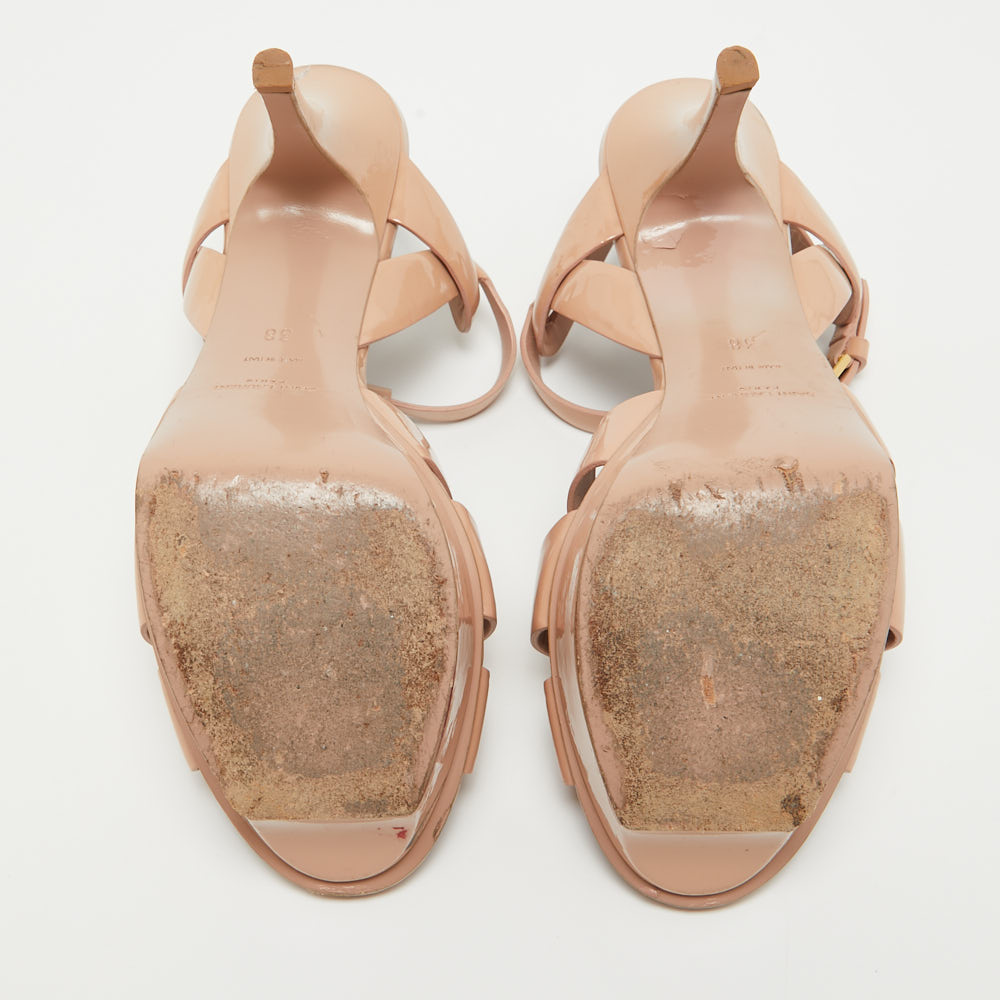 Saint Laurent Beige Patent Tribute Sandals Size 38