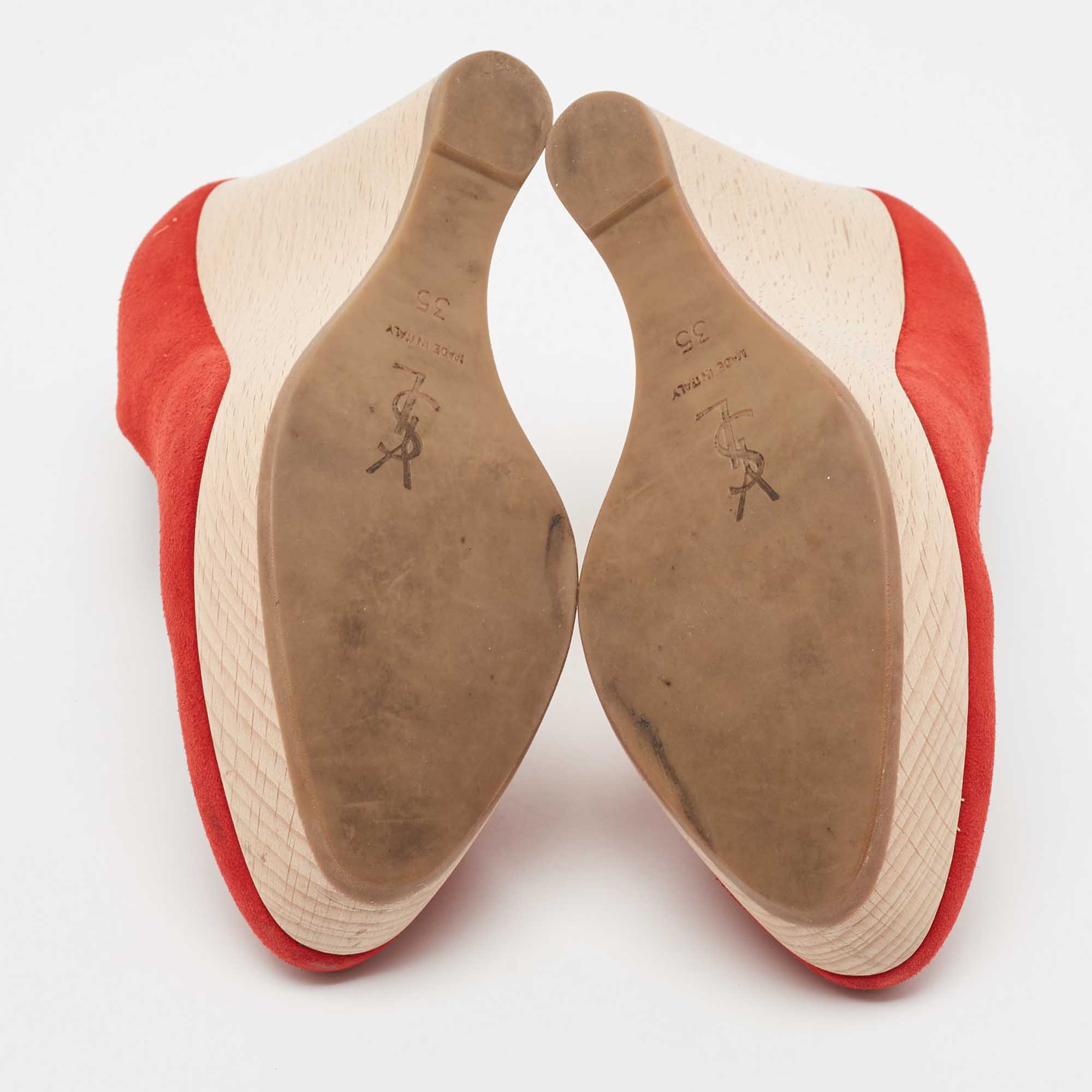 Saint Laurent Red Suede Wadge Sandals Size 35