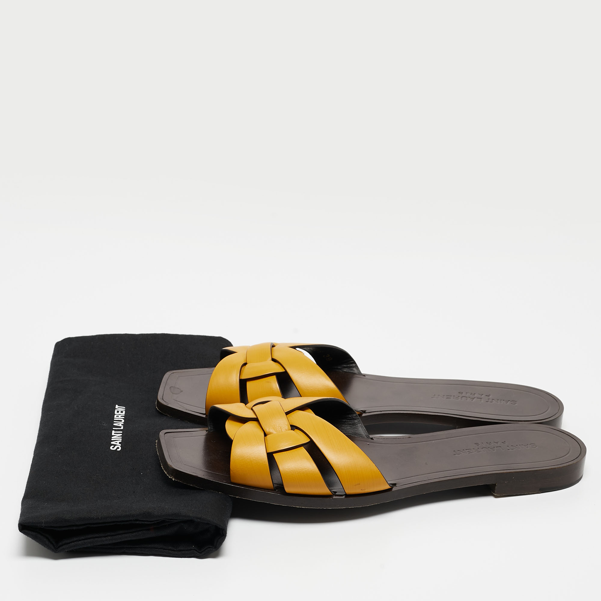Saint Laurent Yellow Leather Tribute Slide Flats Size 39