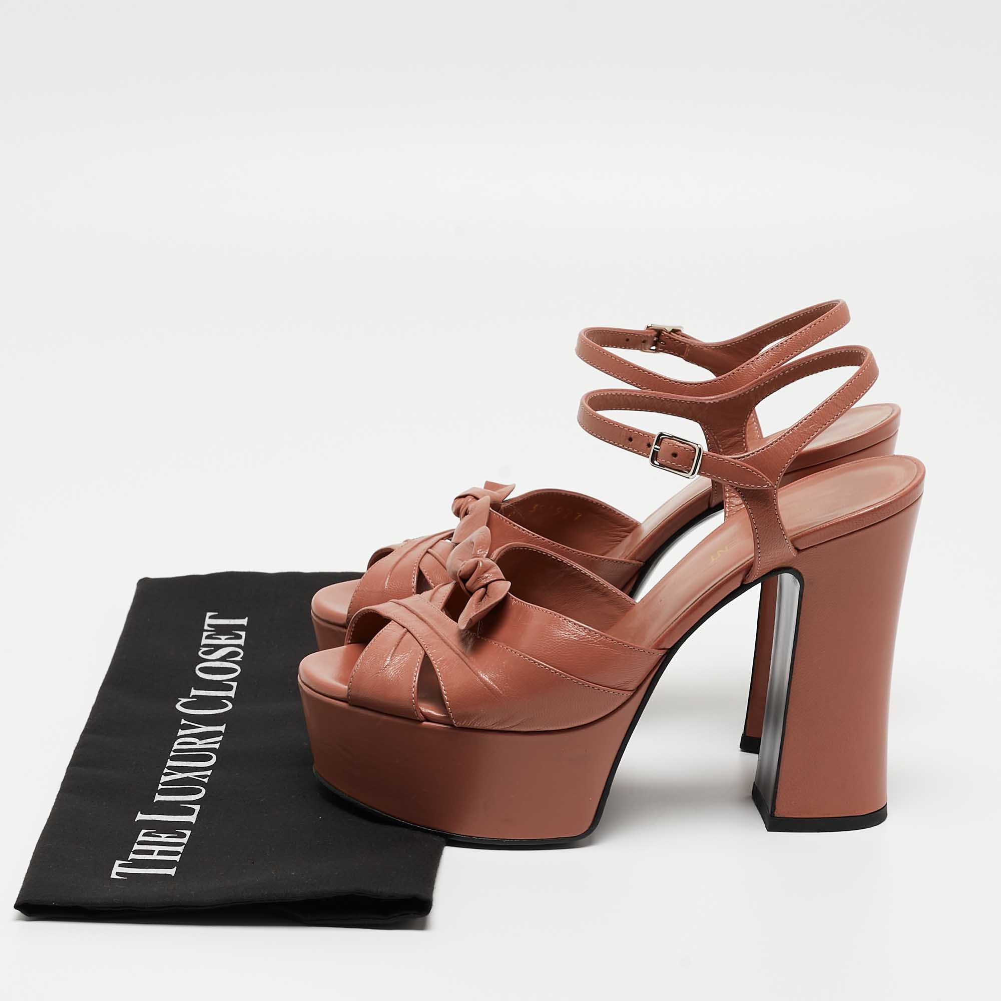 Saint Laurent Pink Leather Candy Bow Ankle Strap Sandals Size 37