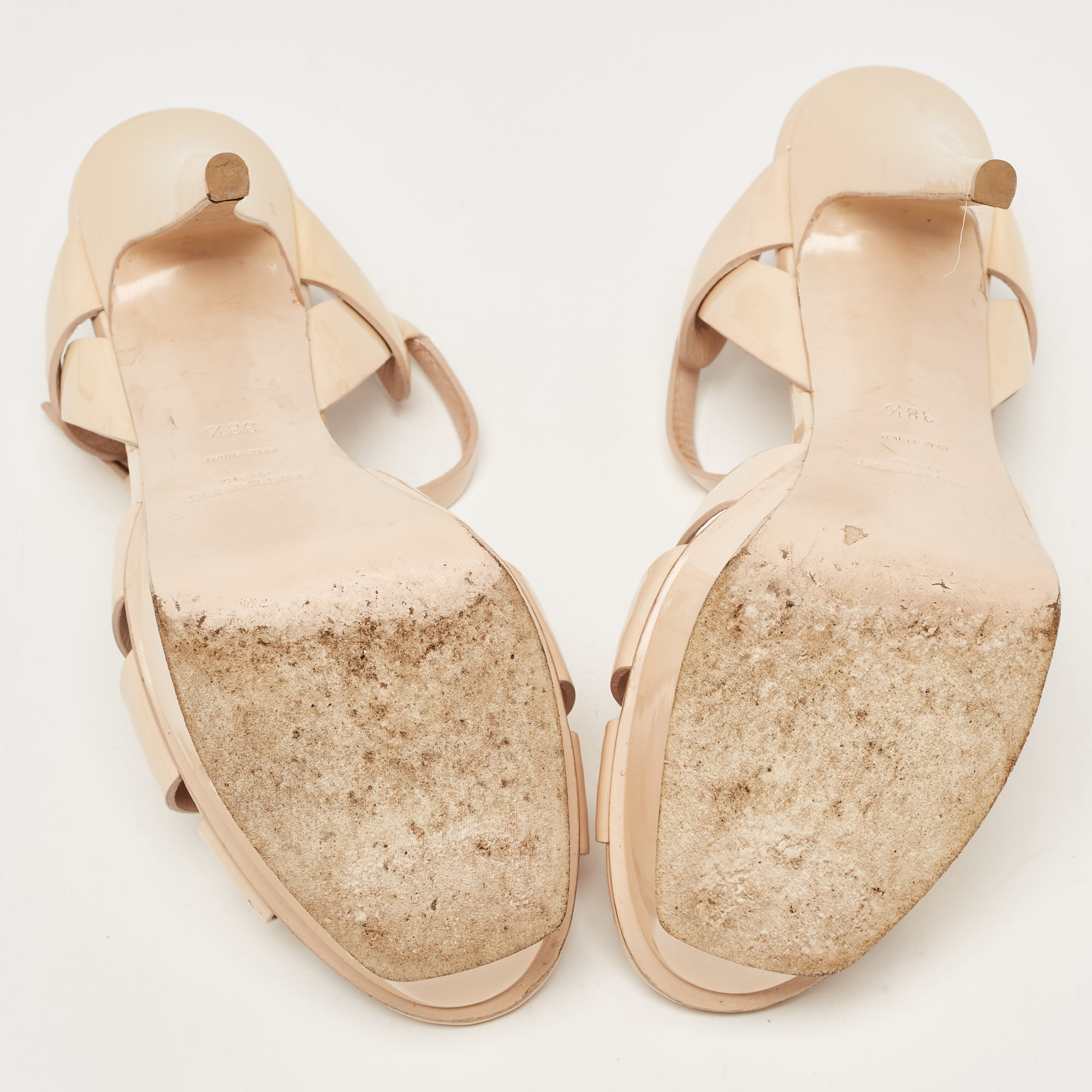 Saint Laurent Beige Patent Leather Tribute Sandals Size 38.5