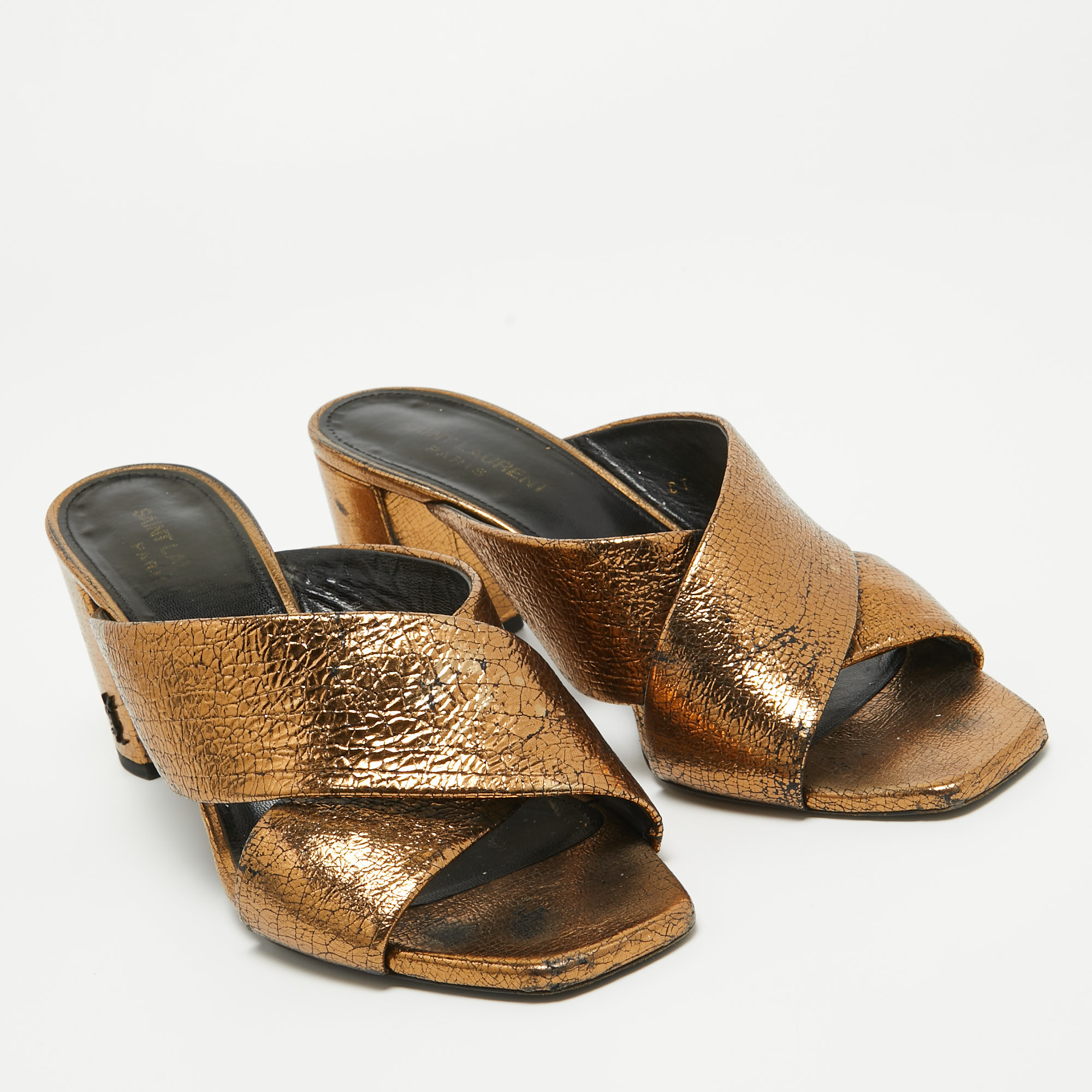 Saint Laurent Metallic Leather LouLou Slide Sandals Size 39
