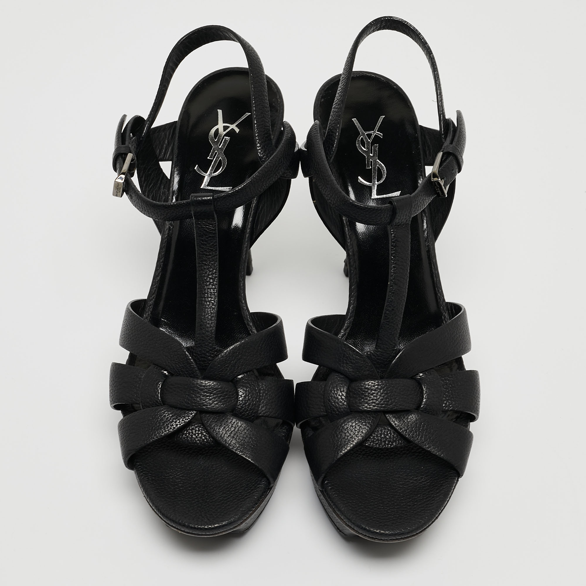 Saint Laurent Paris Black Leather Tribute Ankle Strap Sandals Size 39.5