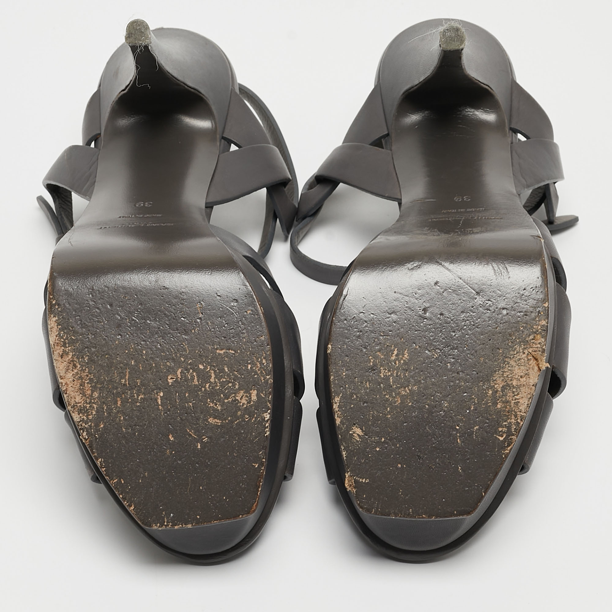 Saint Laurent Grey Leather Tribute Sandals Size 39