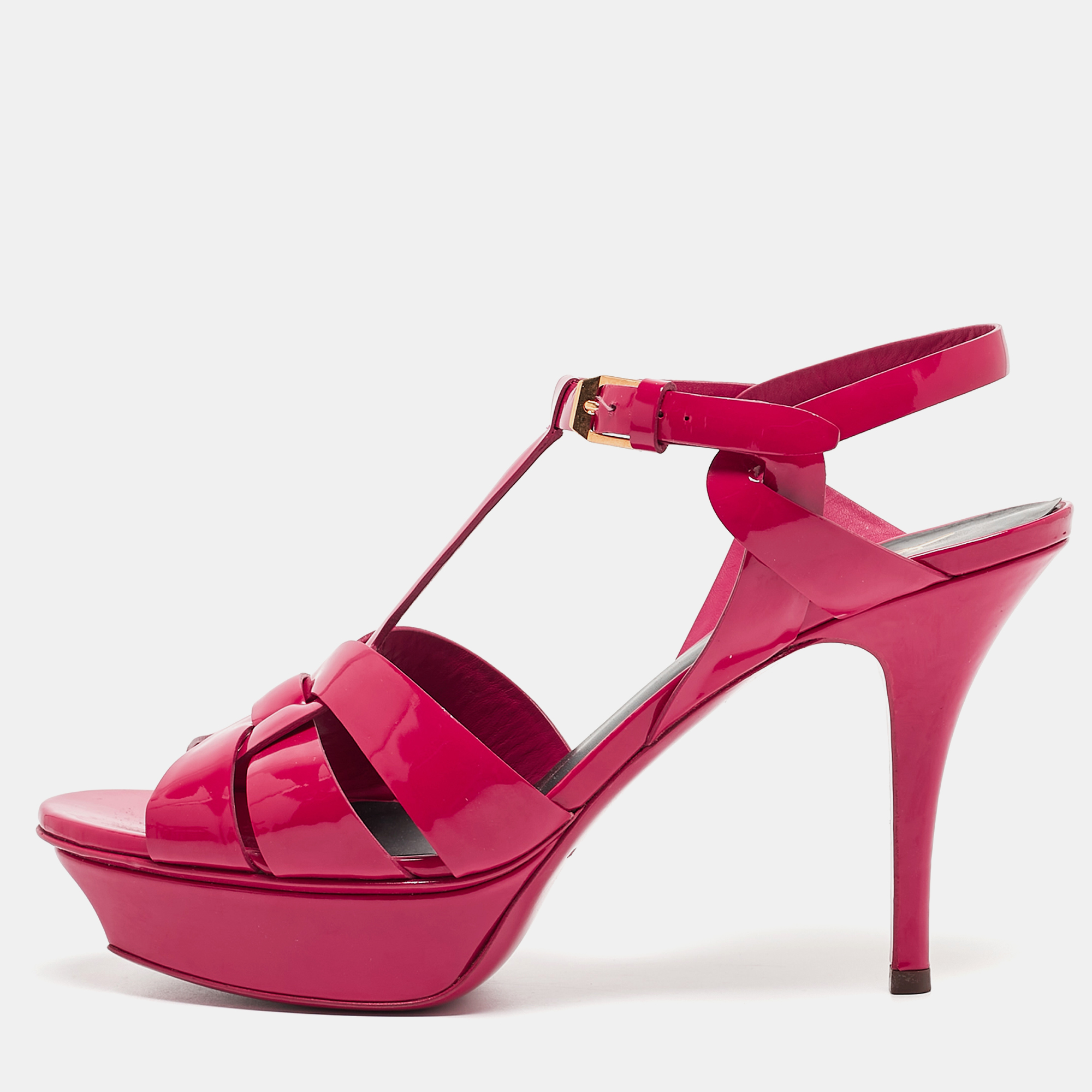 Saint laurent paris saint laurent pink patent leather tribute sandals size 39.5