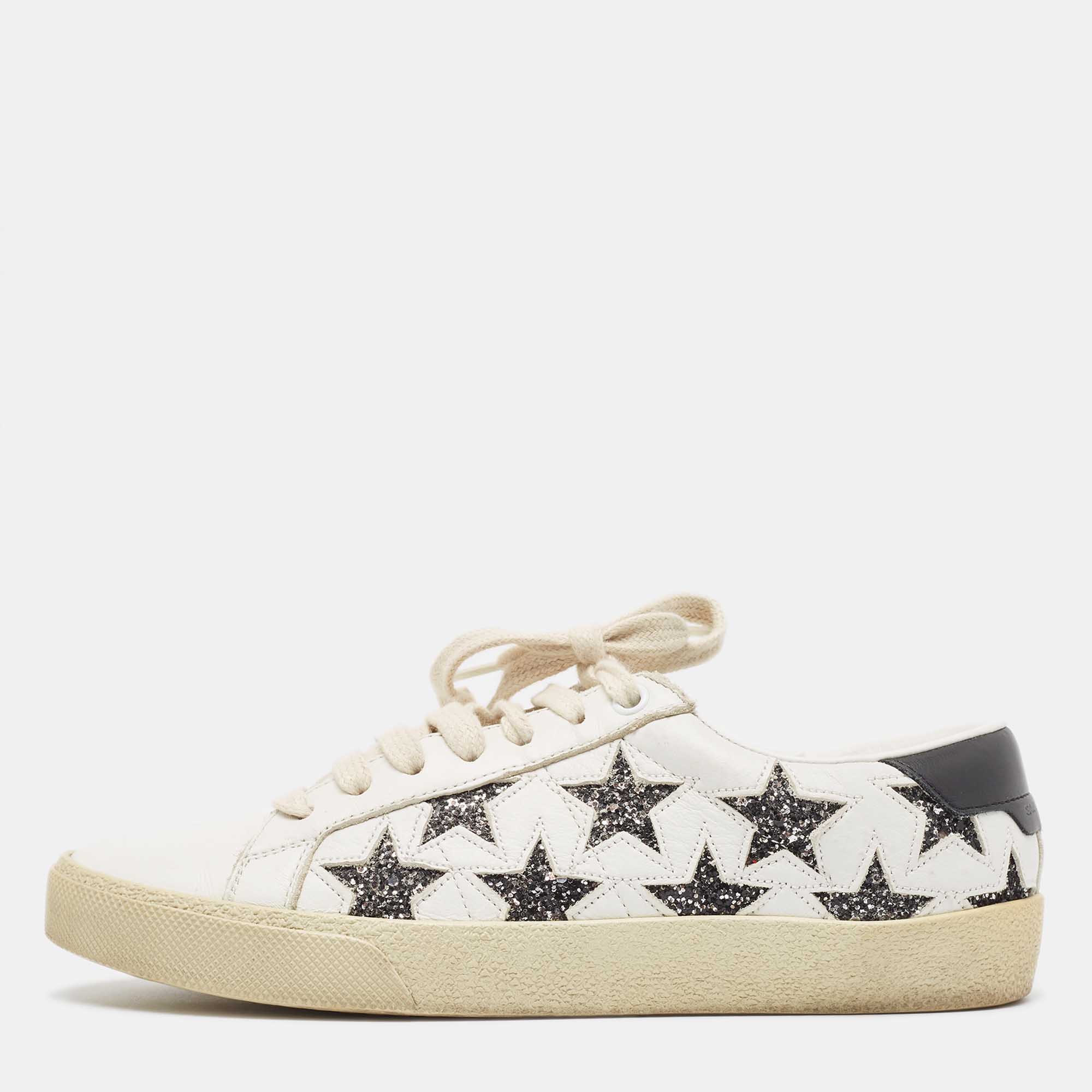 

Saint Laurent White White Leather Court Classic Star Low Top Sneakers Size