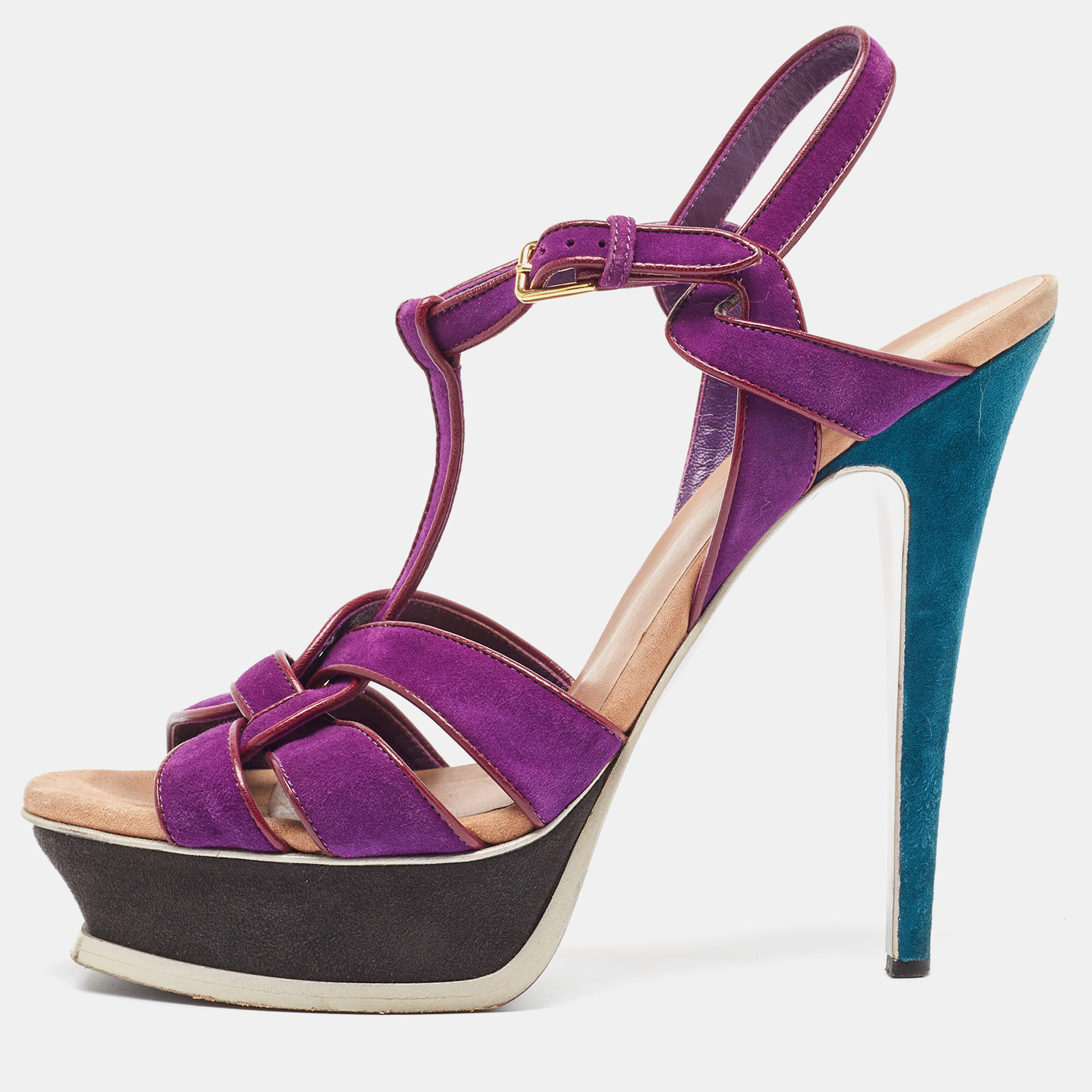 Saint laurent paris saint laurent purple suede tribute sandals size 39