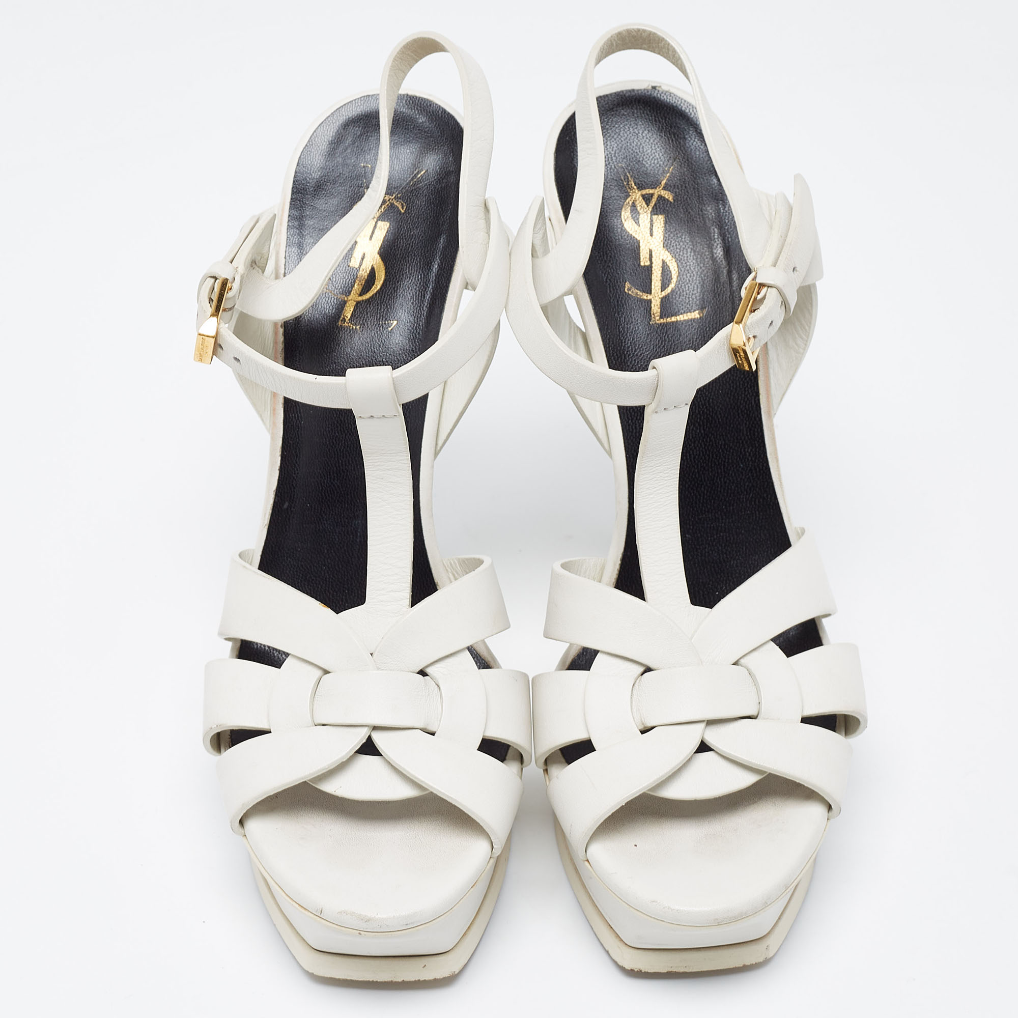 Saint Laurent White Leather Tribute Sandals Size 38