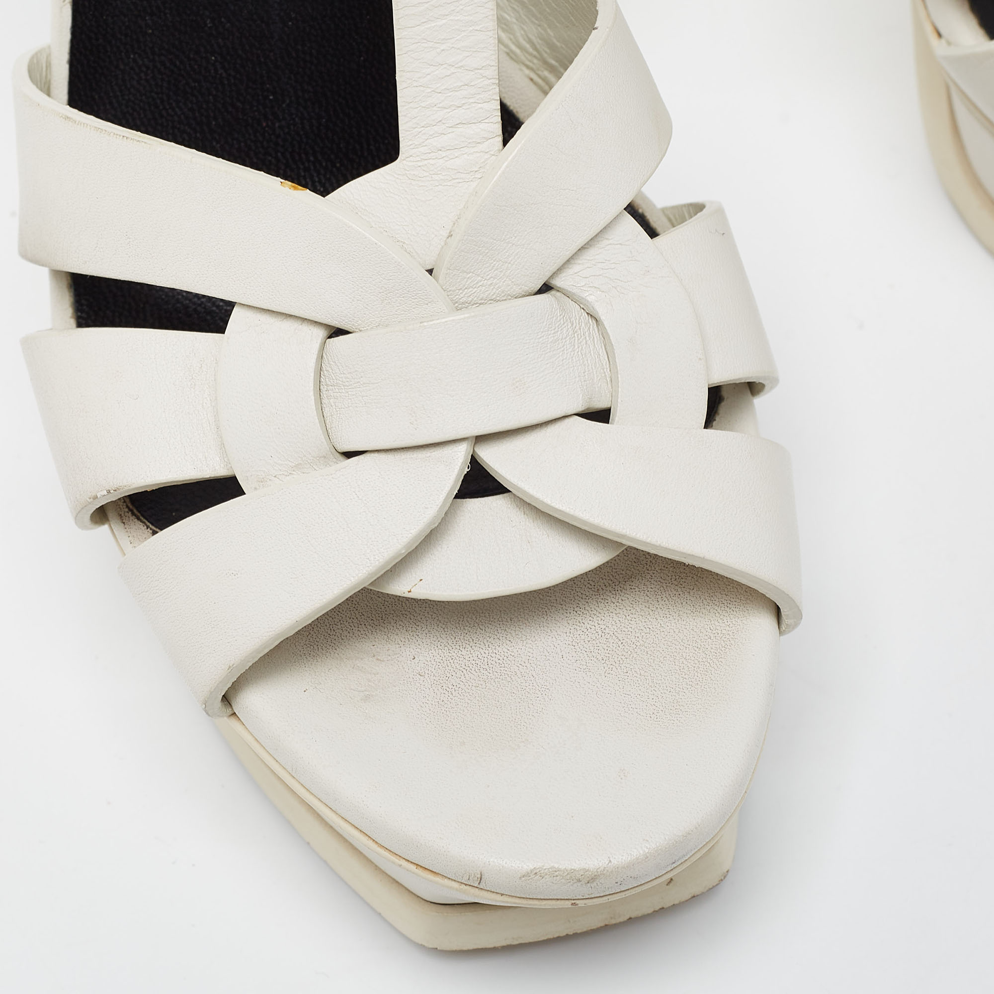 Saint Laurent White Leather Tribute Sandals Size 38