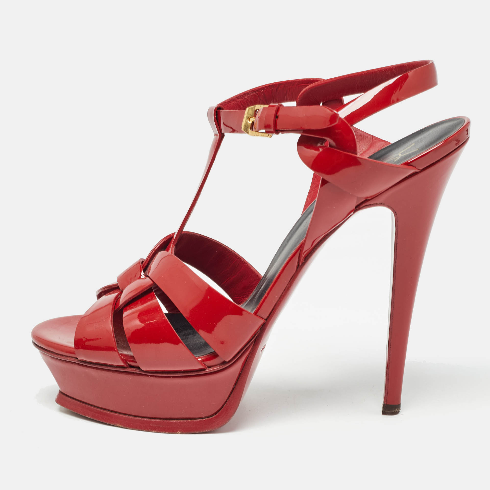 Saint laurent paris saint laurent red patent leather tribute sandals size 39.5