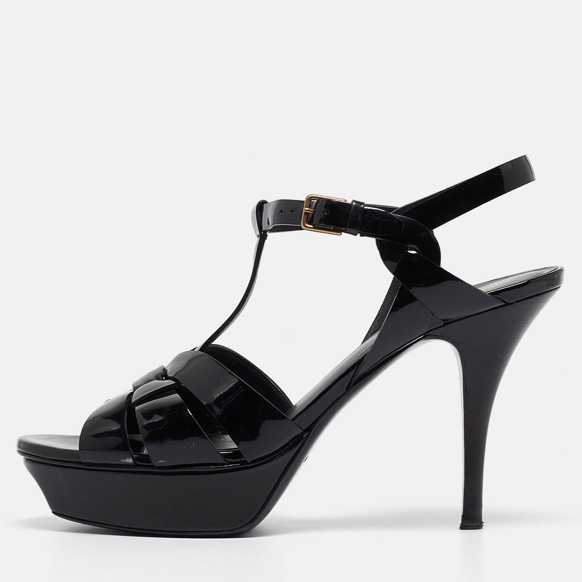 Saint laurent paris saint laurent black patent leather tribute sandals size 39