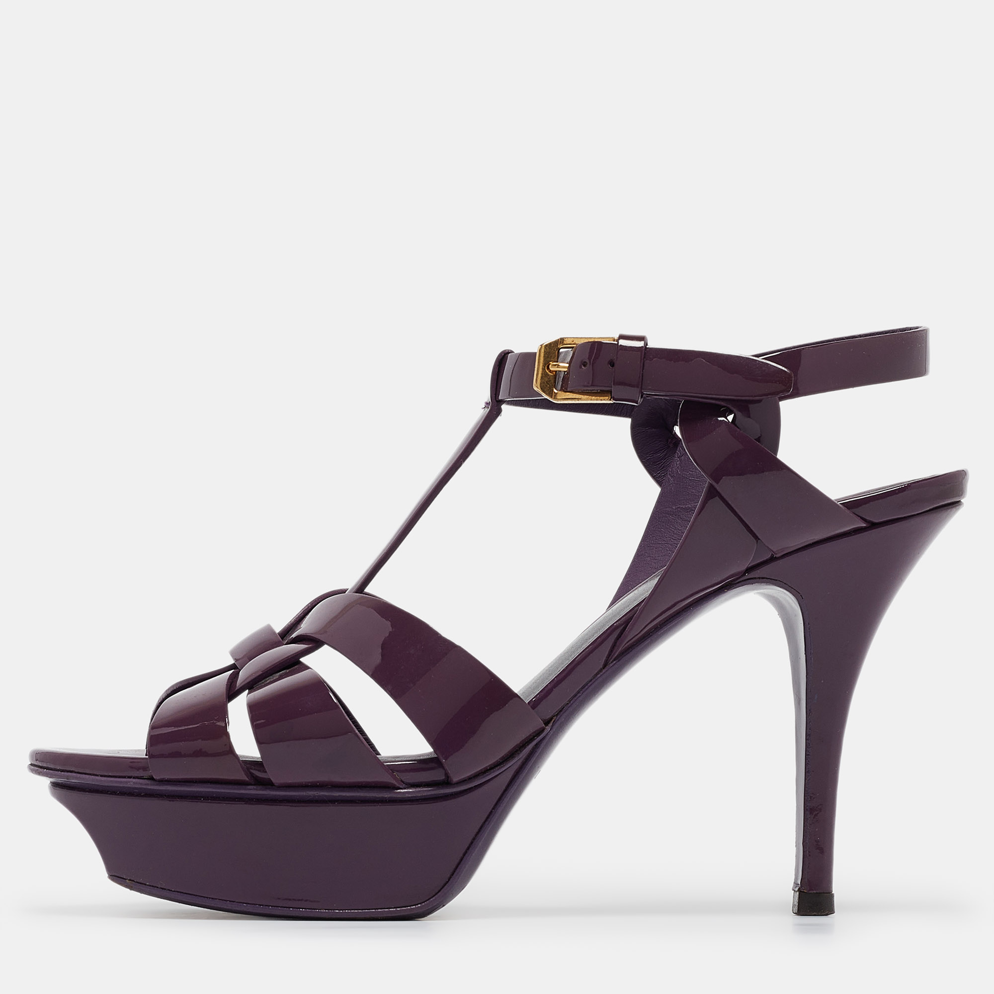 Saint laurent paris saint laurent purple patent leather tribute sandals size 36.5