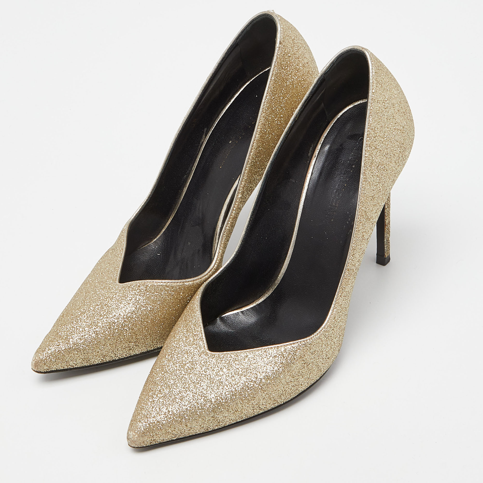 Saint Laurent Gold Glitter Pointed Toe Pumps Size 40