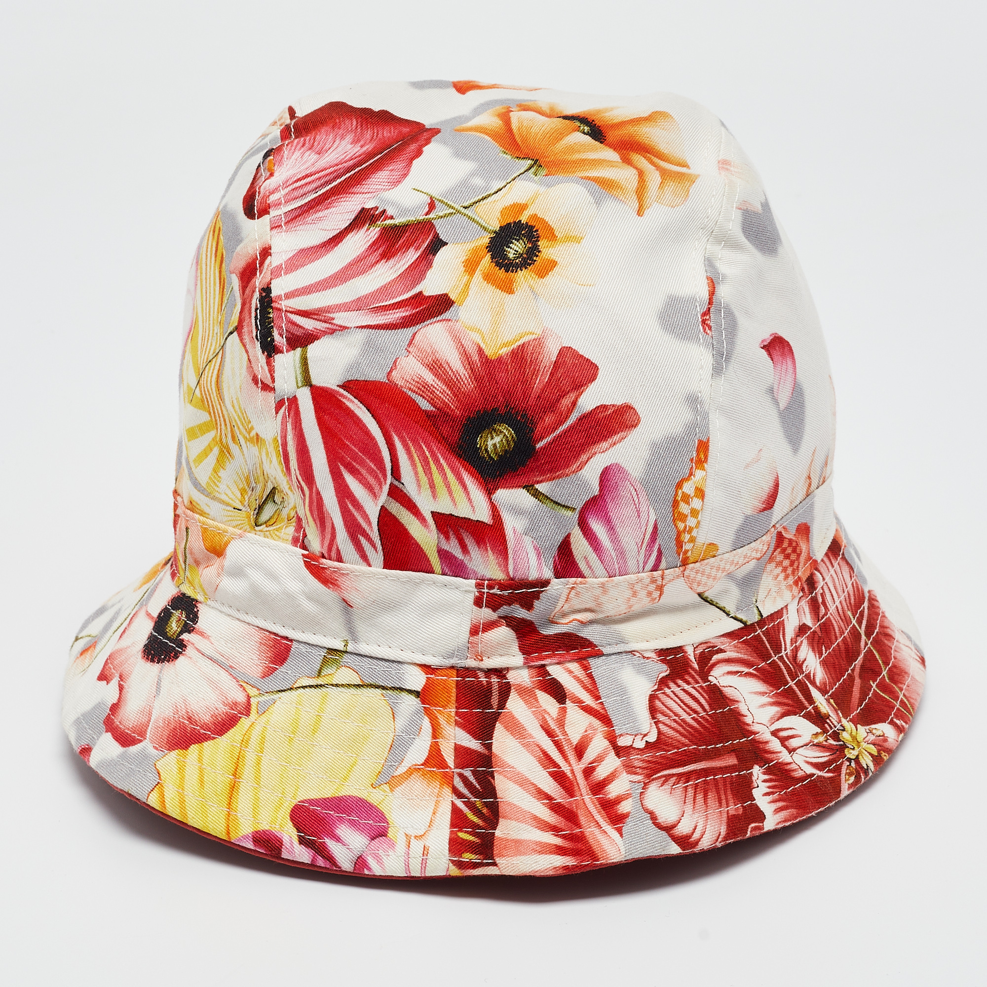 Salvatore ferragamo multicolor floral print cotton bucket hat size 58