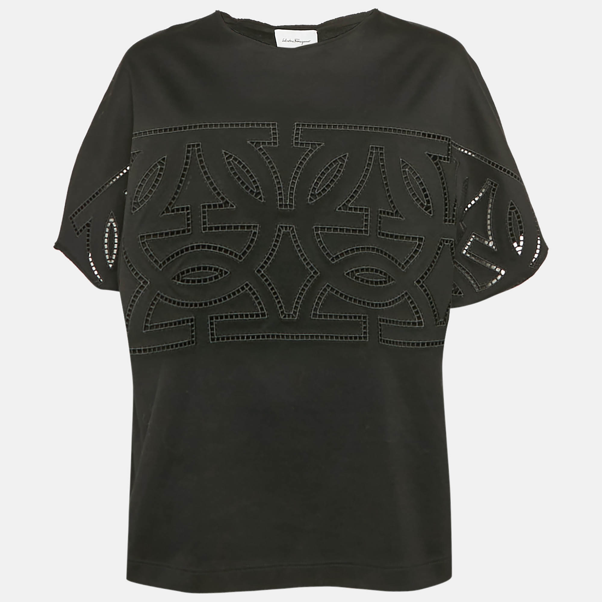 Salvatore Ferragamo Black Jersey Cut-Out Detail Top L