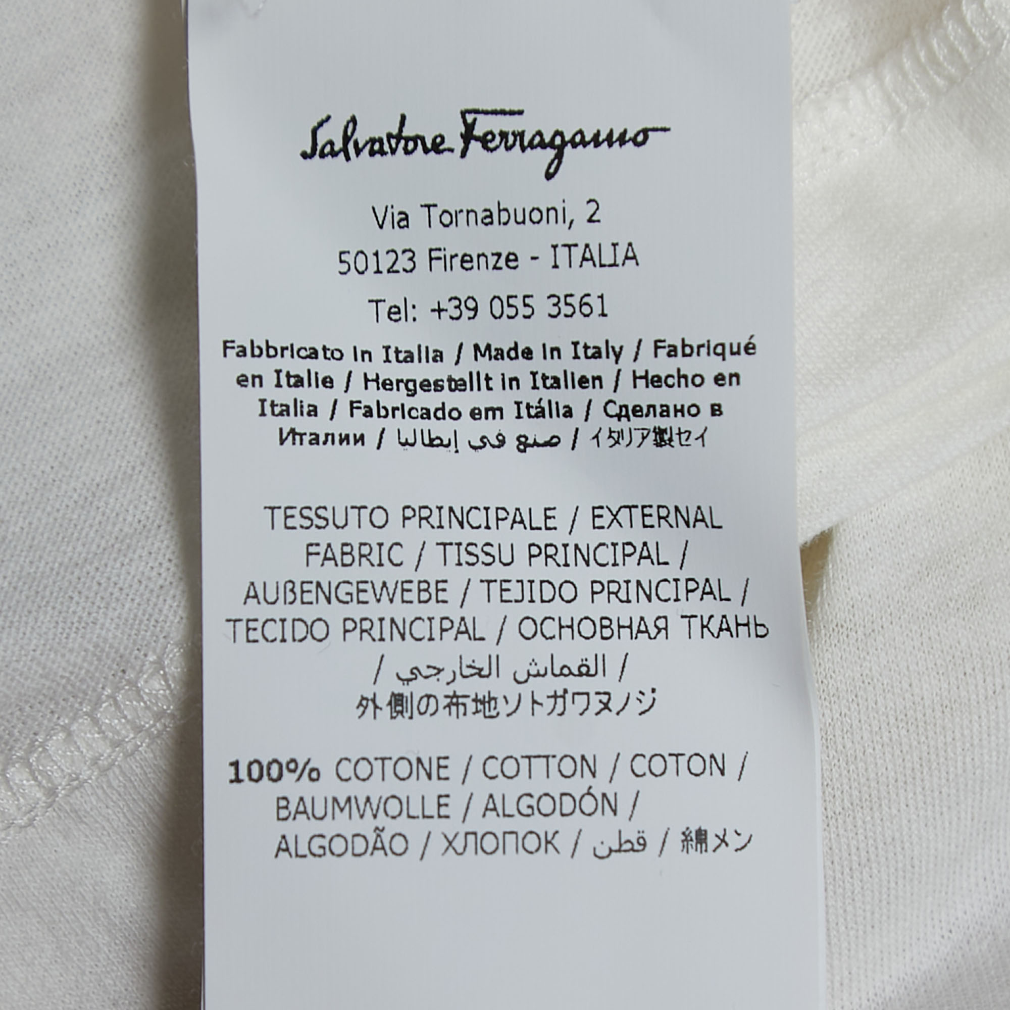 Salvatore Ferragamo White Embroidered Print Cotton Half Sleeve T-Shirt S