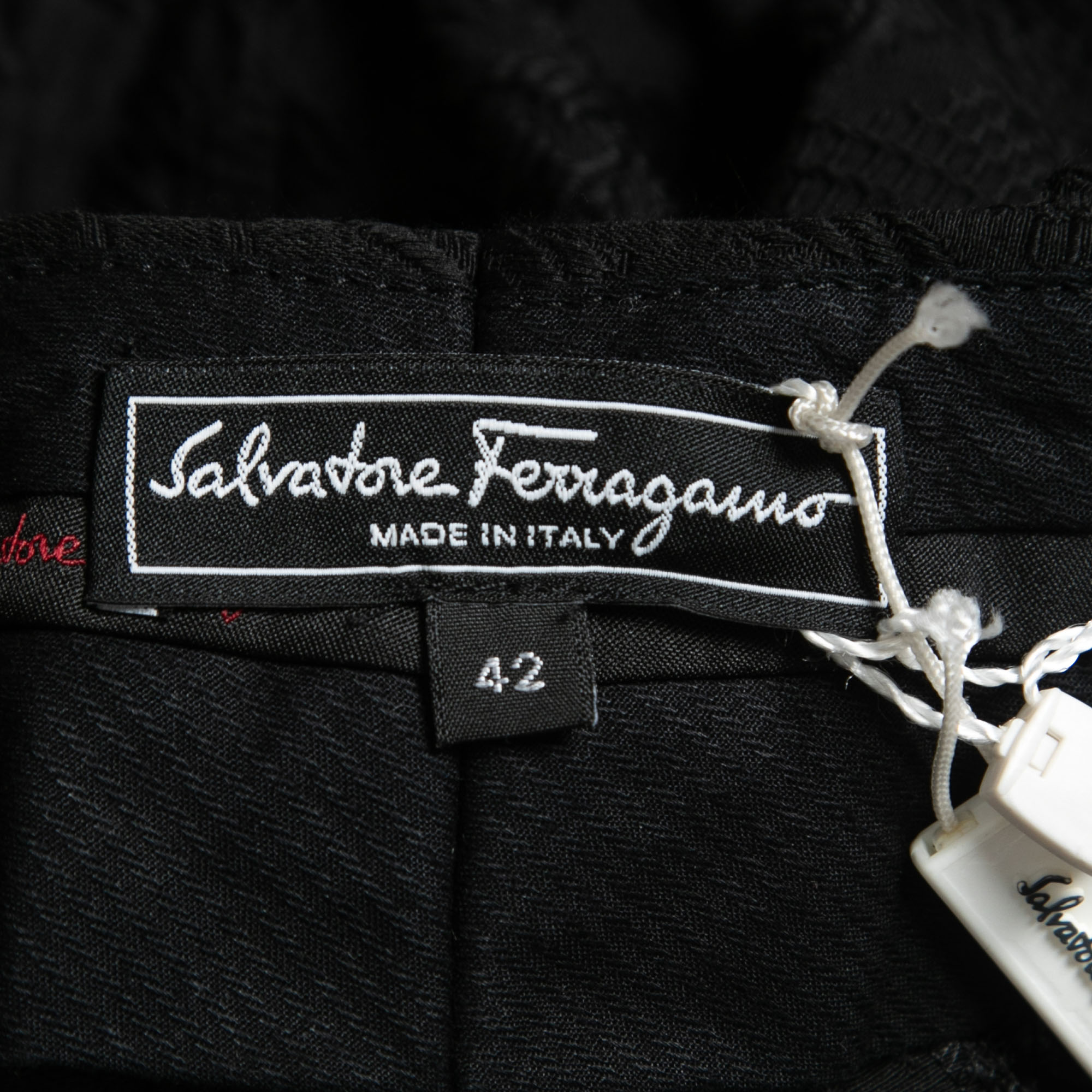 Salvatore Ferragamo Black Floral Jacquard Lace-Up Detail Tapered Trousers M