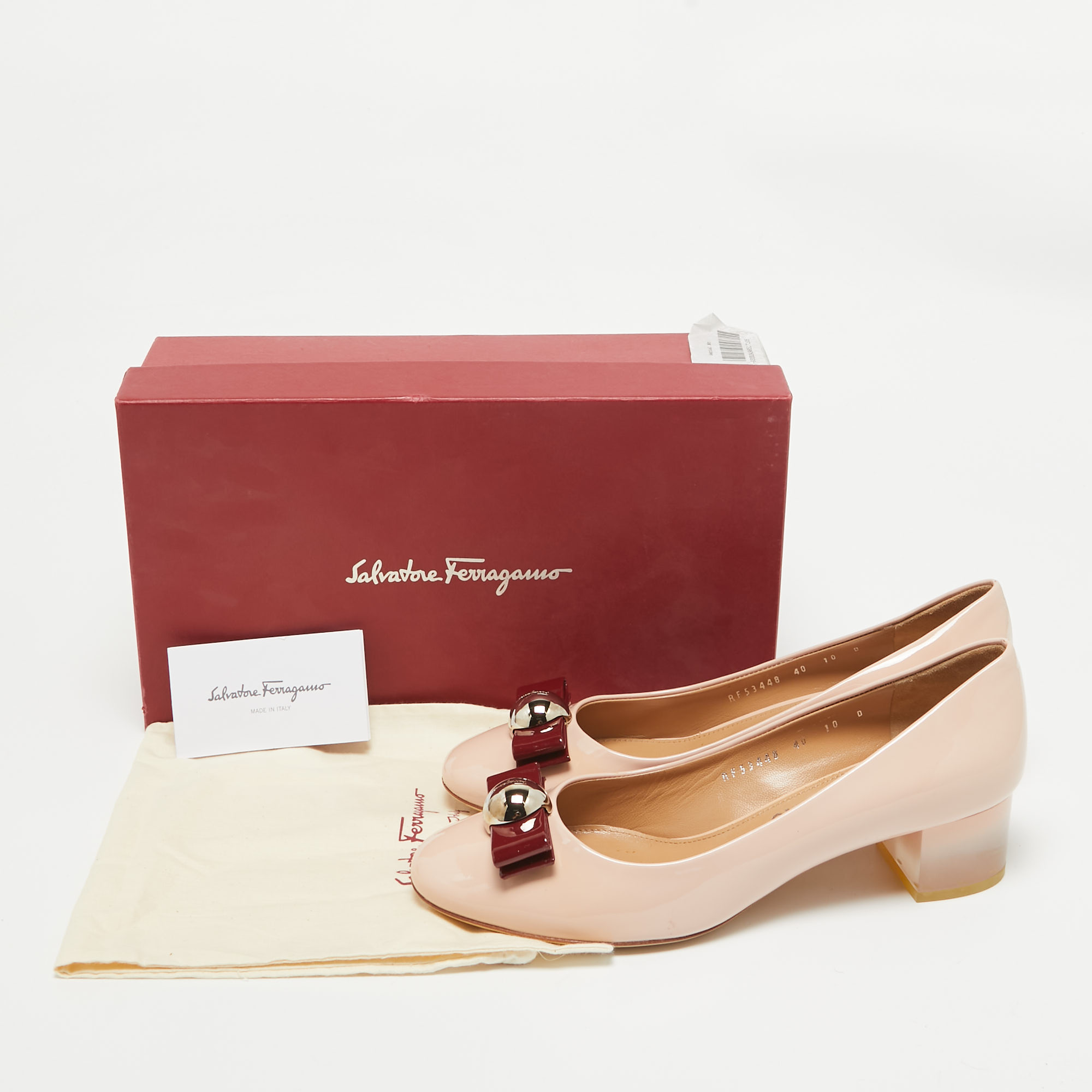 Salvatore Ferragamo Beige Patent Leather Missy Block Heel Pumps Size 40