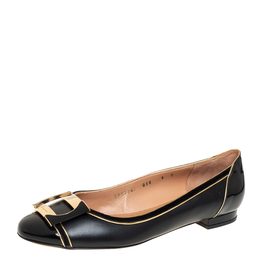 Salvatore Ferragamo Patent And Leather Missy Ballet Flats Size 39.5