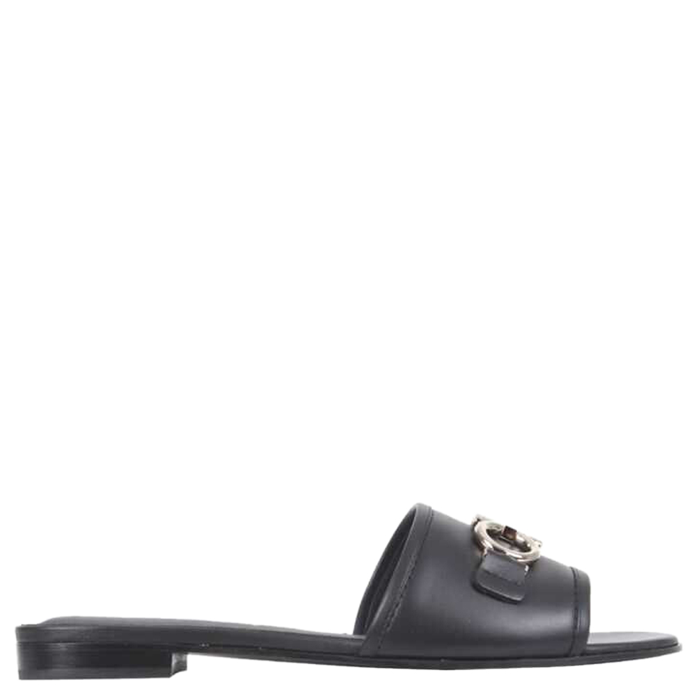 Salvatore Ferragamo Black Leather Gancini Slide Sandals Size US 5.5 EU 36