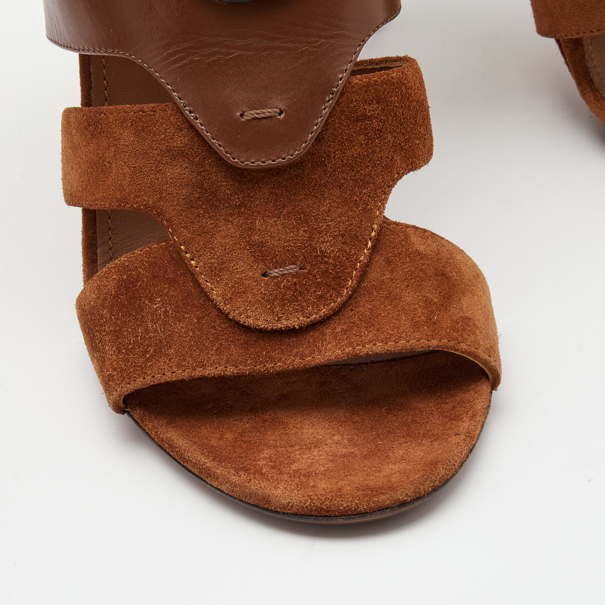 Salvatore Ferragamo Tricolor Suede And Python Leather Laos Strappy Sandals Size 37.5