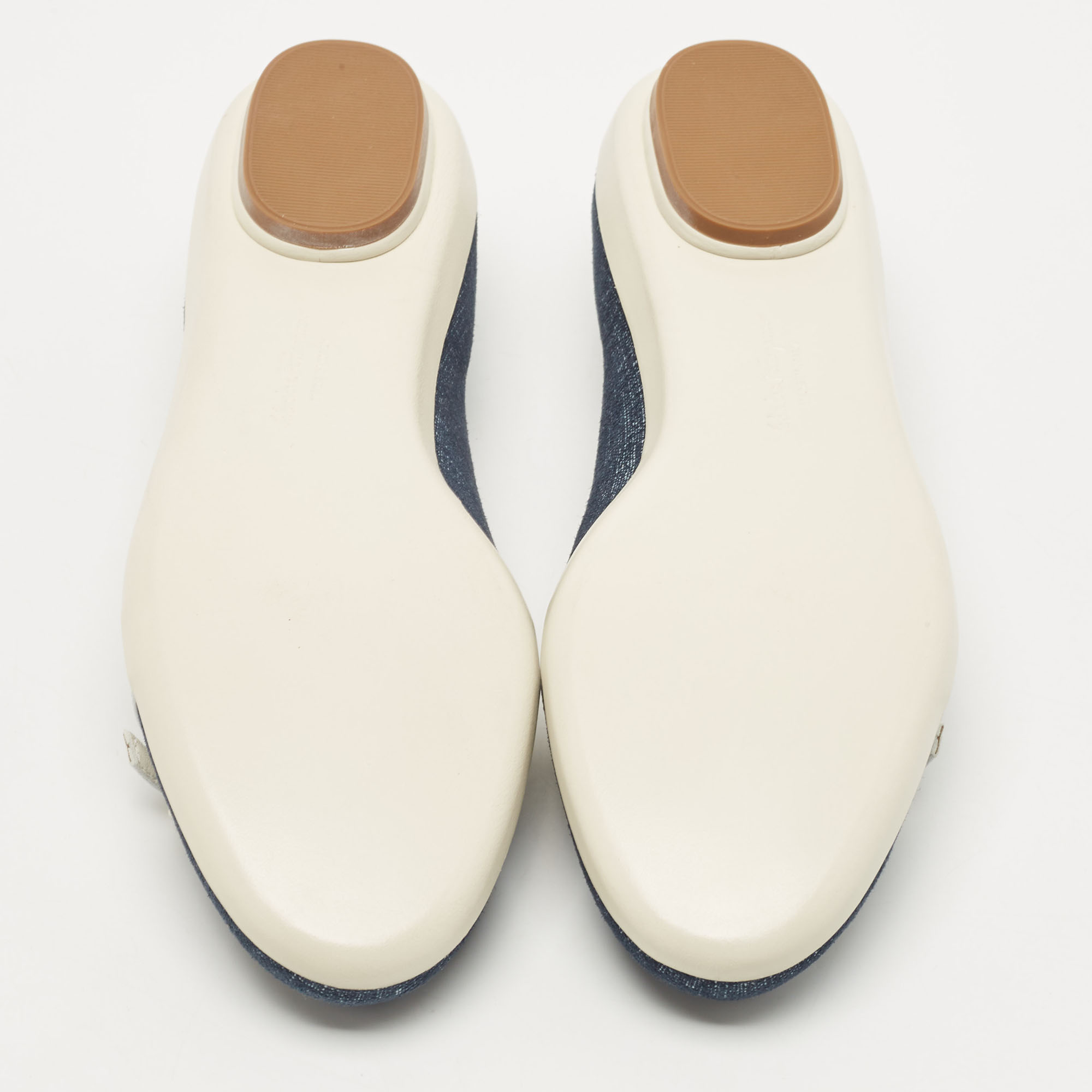 Salvatore Ferragamo Blue Denim And Leather Audrey Ballet Flats Size 35.5