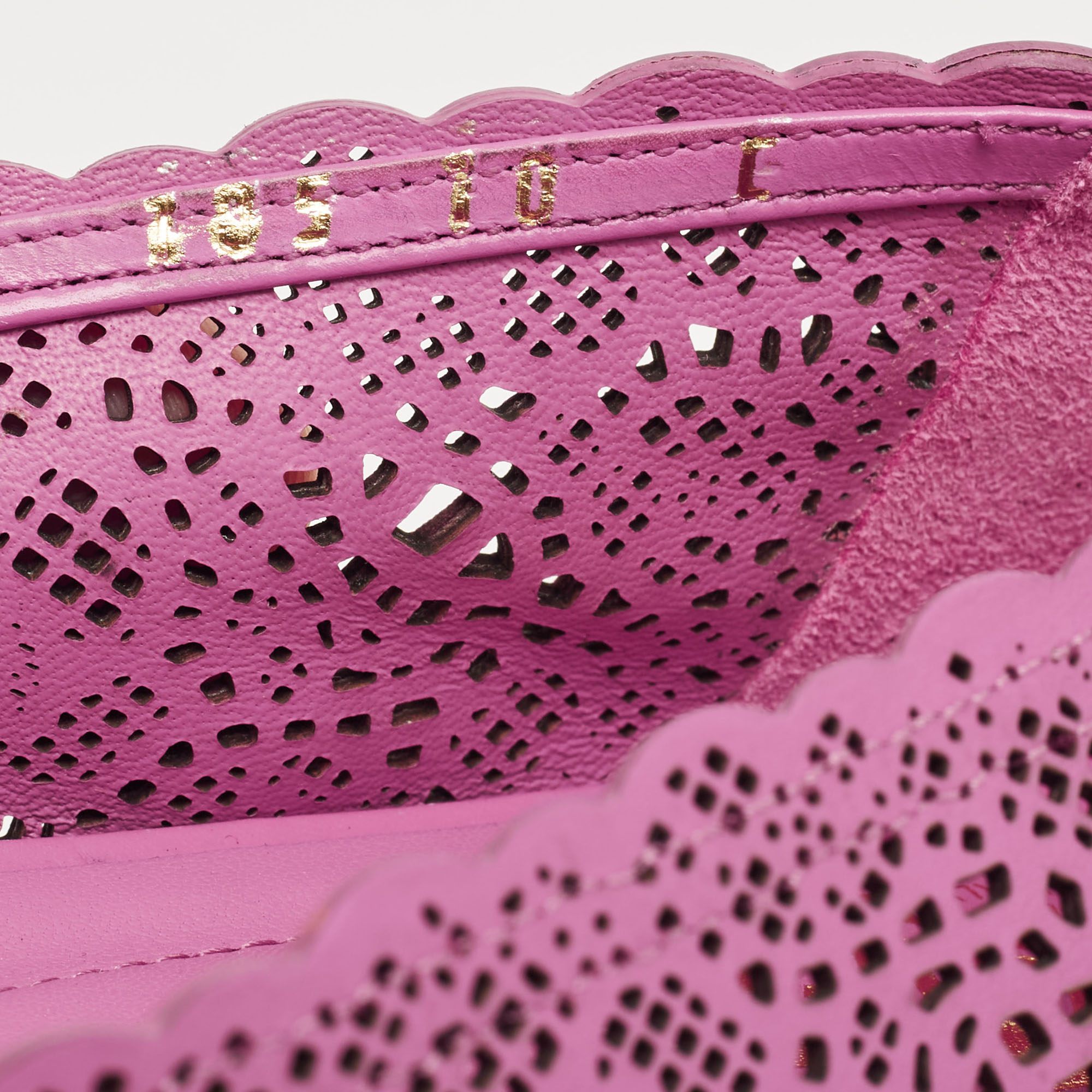 Salvatore Ferragamo Pink Leather Laser Cut Varina Ballet Flats Size 40.5