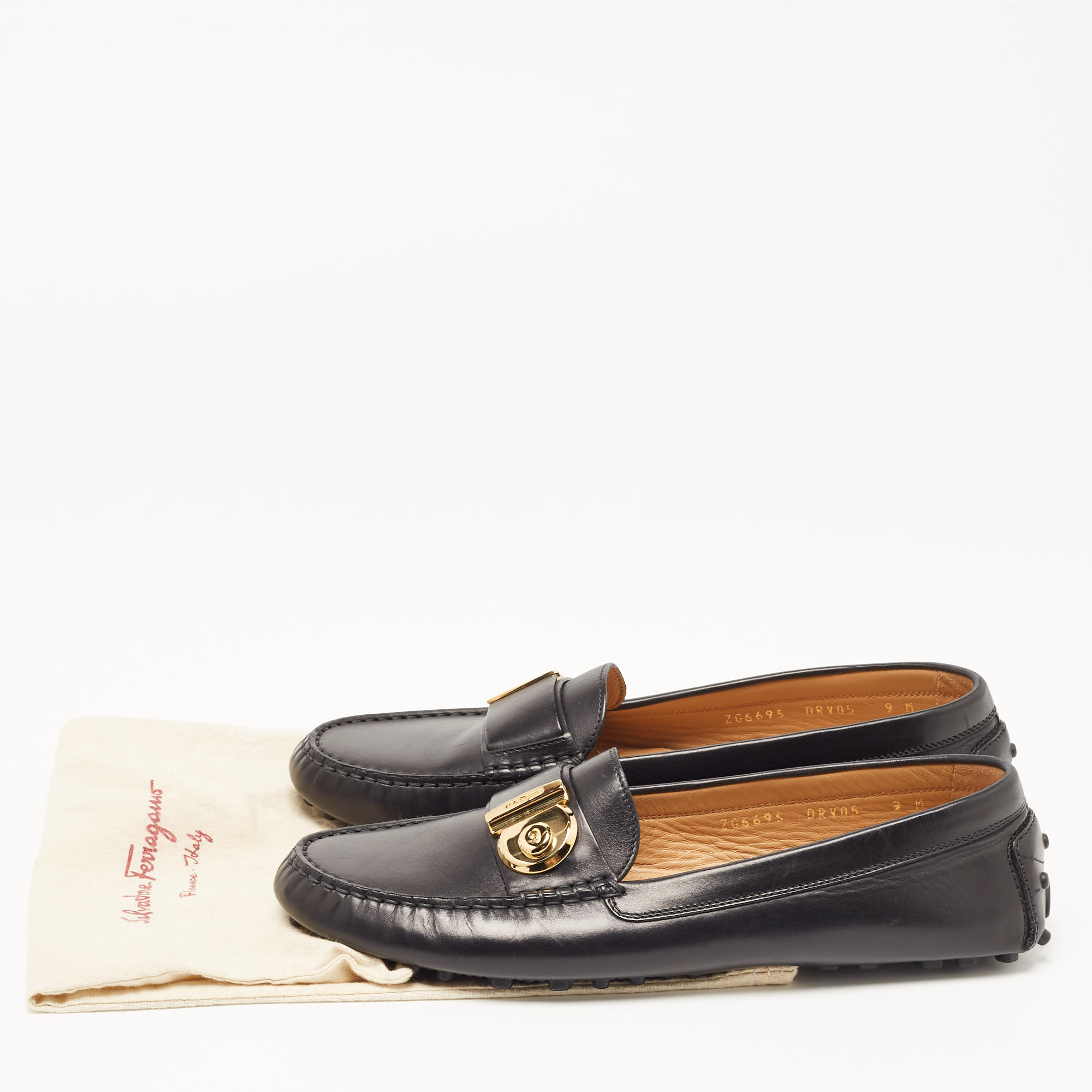 Salvatore Ferragamo Black Leather Slip On Loafers Size 39.5