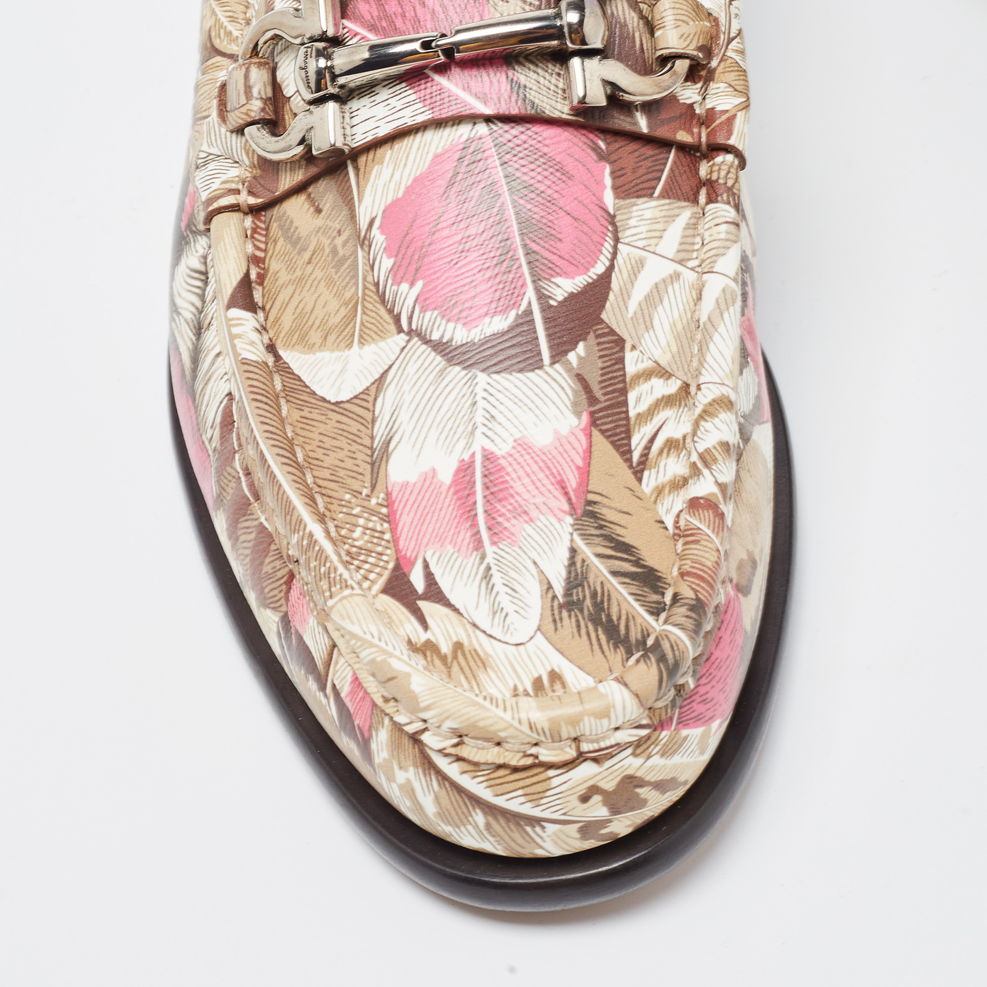 Salvatore Ferragamo Multicolor Leather Flower Print Bit Slip On Loafers Size 40.5