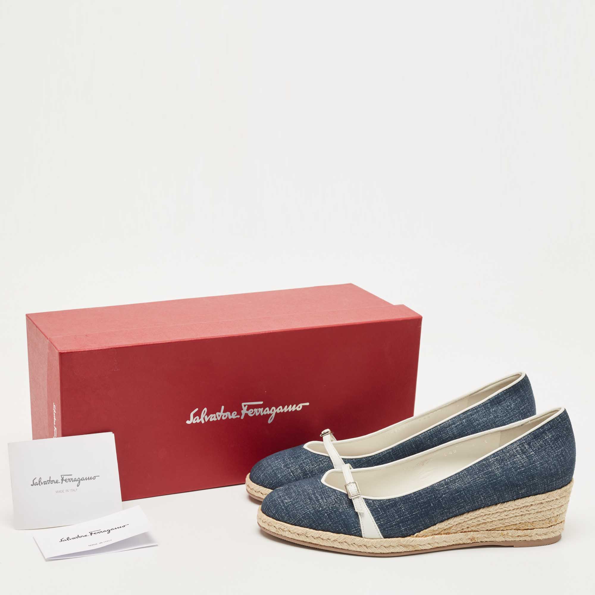 Salvatore Ferragamo Blue Demin Audrey Wedges Pumps Size 40