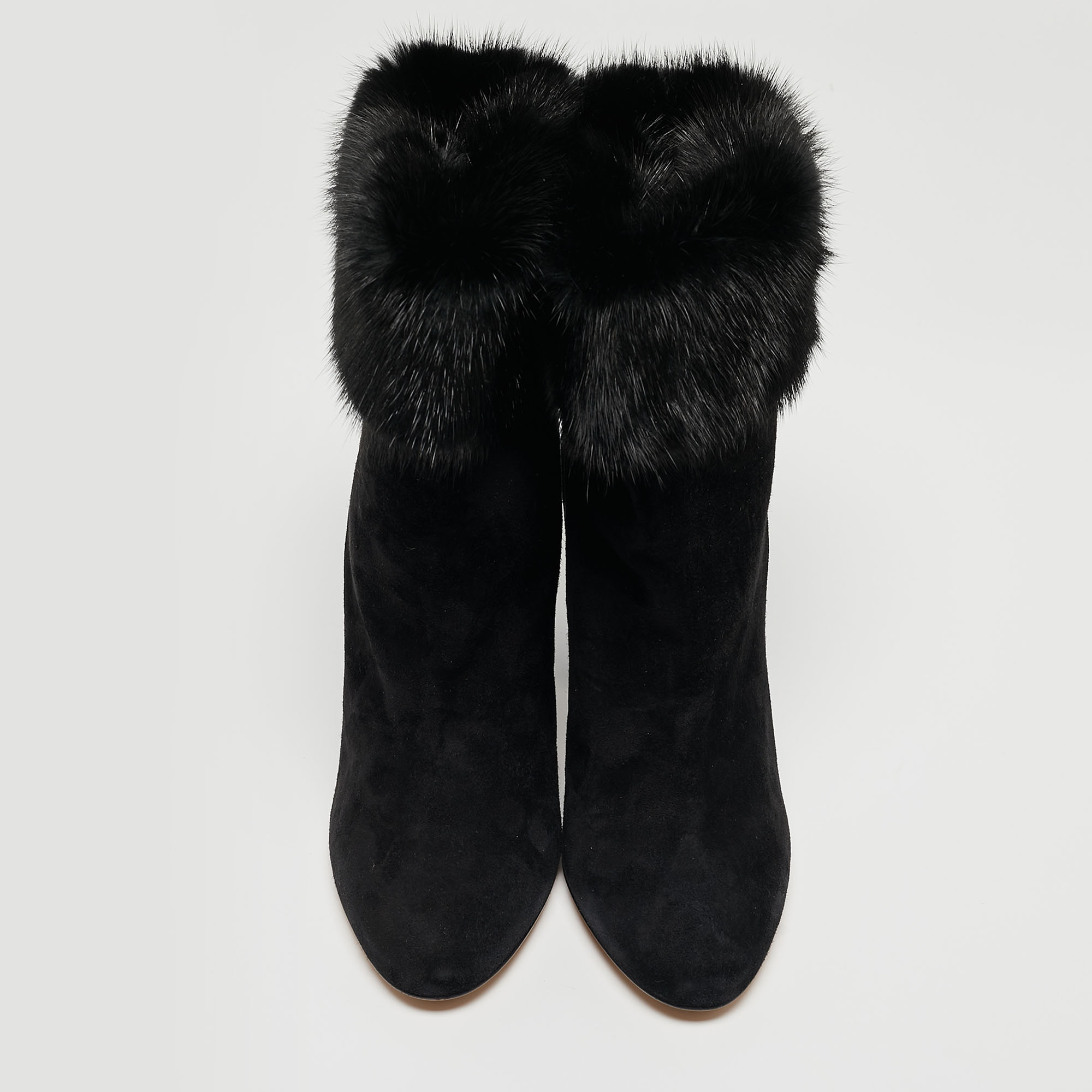 Salvatore Ferragamo Black Suede And Fur Loris Ankle Boots Size 40