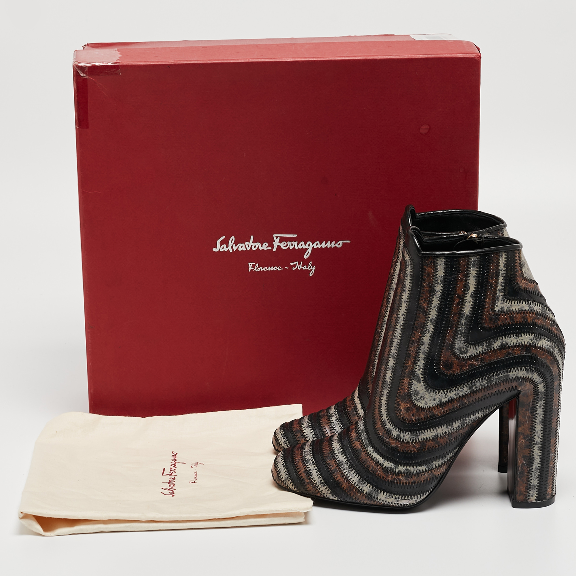 Salvatore Ferragamo Multicolor Leather Ankle Boots Size 37.5