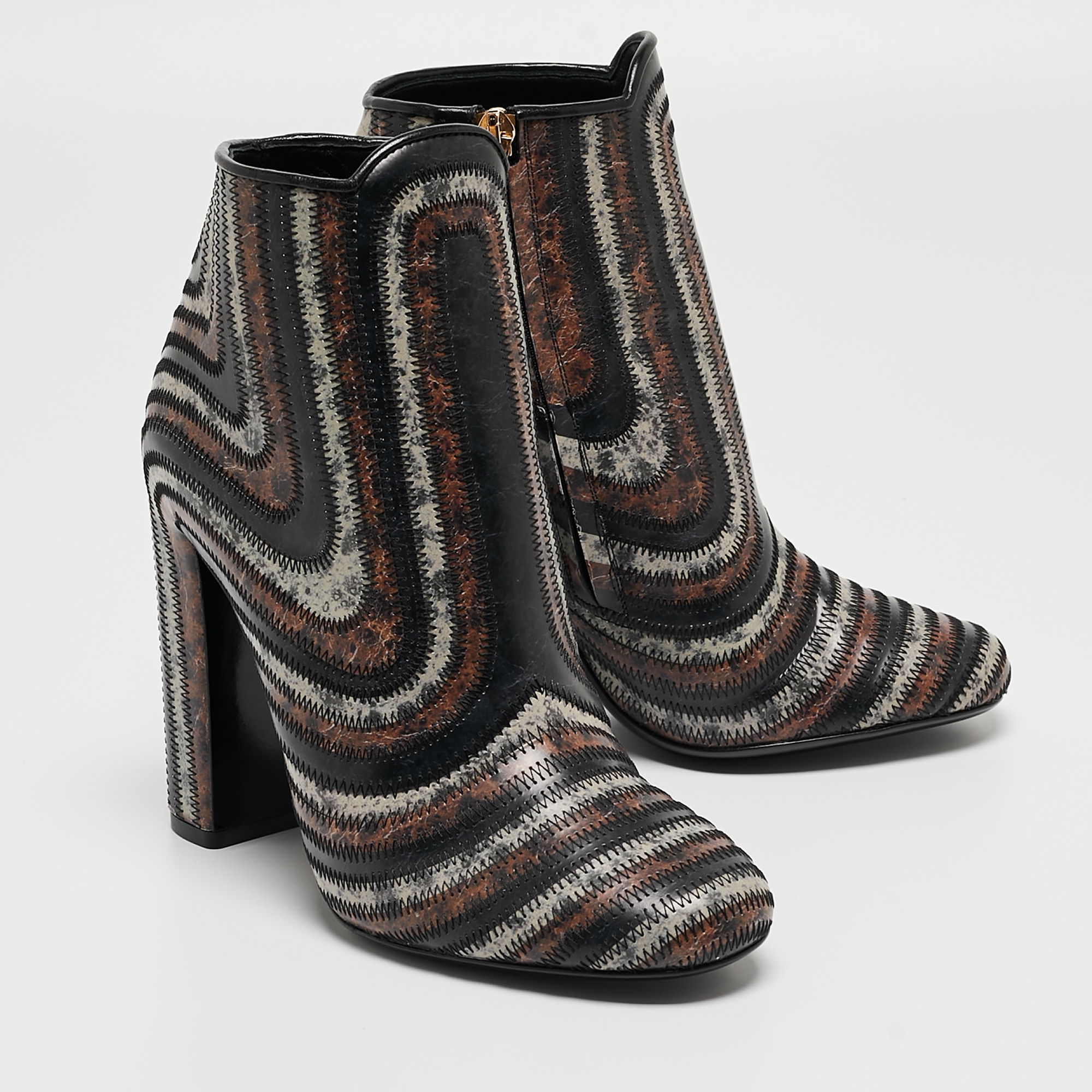 Salvatore Ferragamo Multicolor Leather Ankle Boots Size 37.5