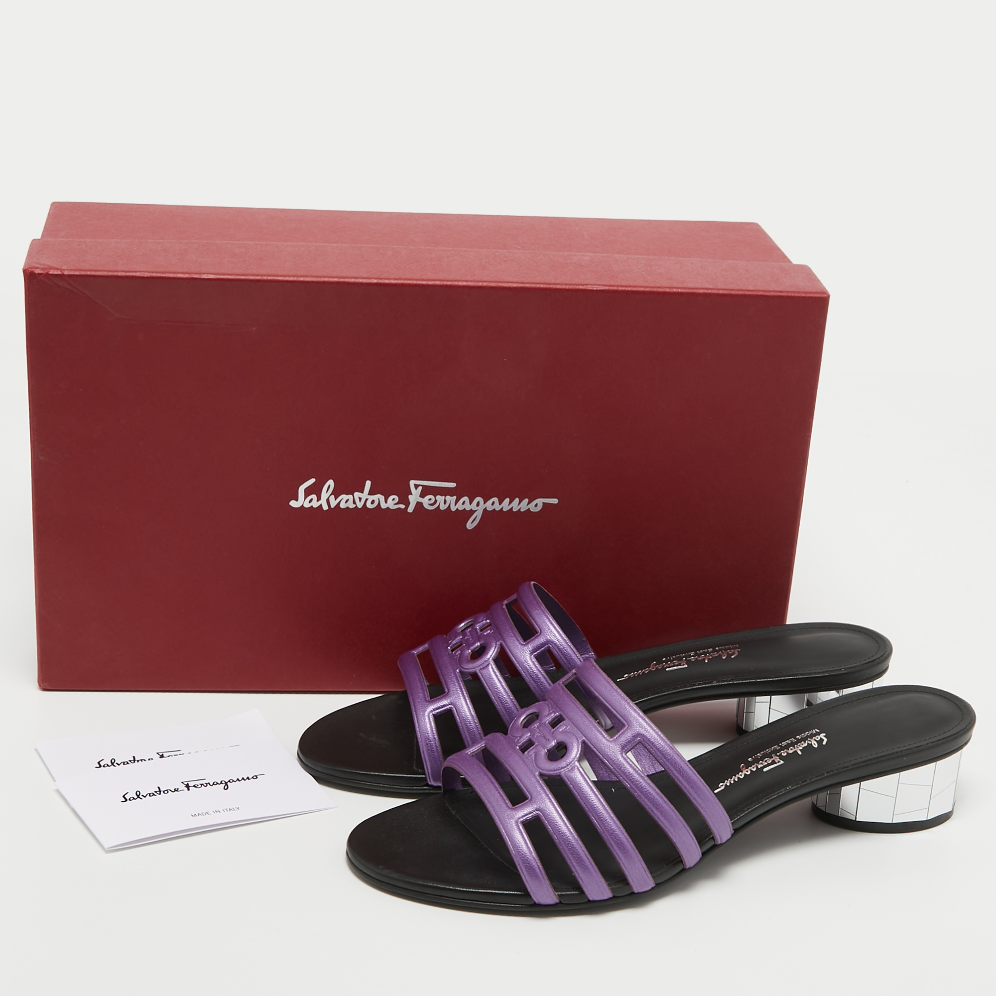 Salvatore Ferragamo Purple Leather Finn Slide Sandals Size 38